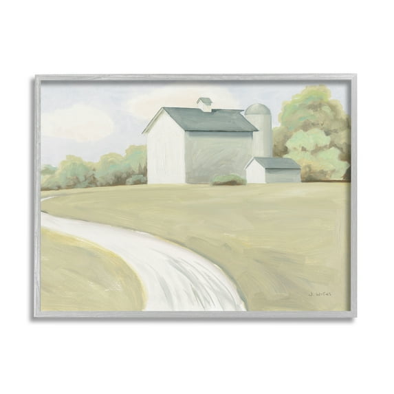 Stupell Industries Country Path to Barn Nature Painting Gray Framed Art Print Wall Art, 14 x 11