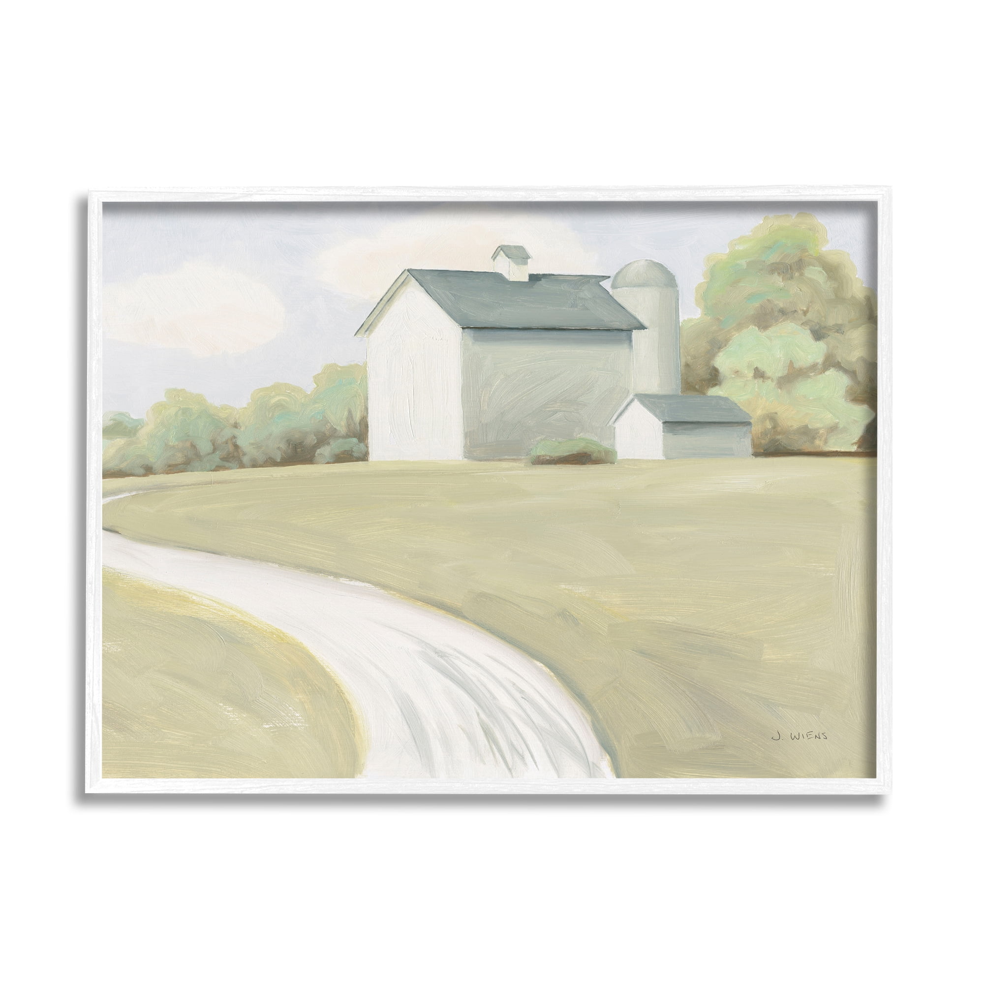 Stupell Industries Country Path to Barn Nature Painting White Framed Art Print Wall Art, 20 x 16
