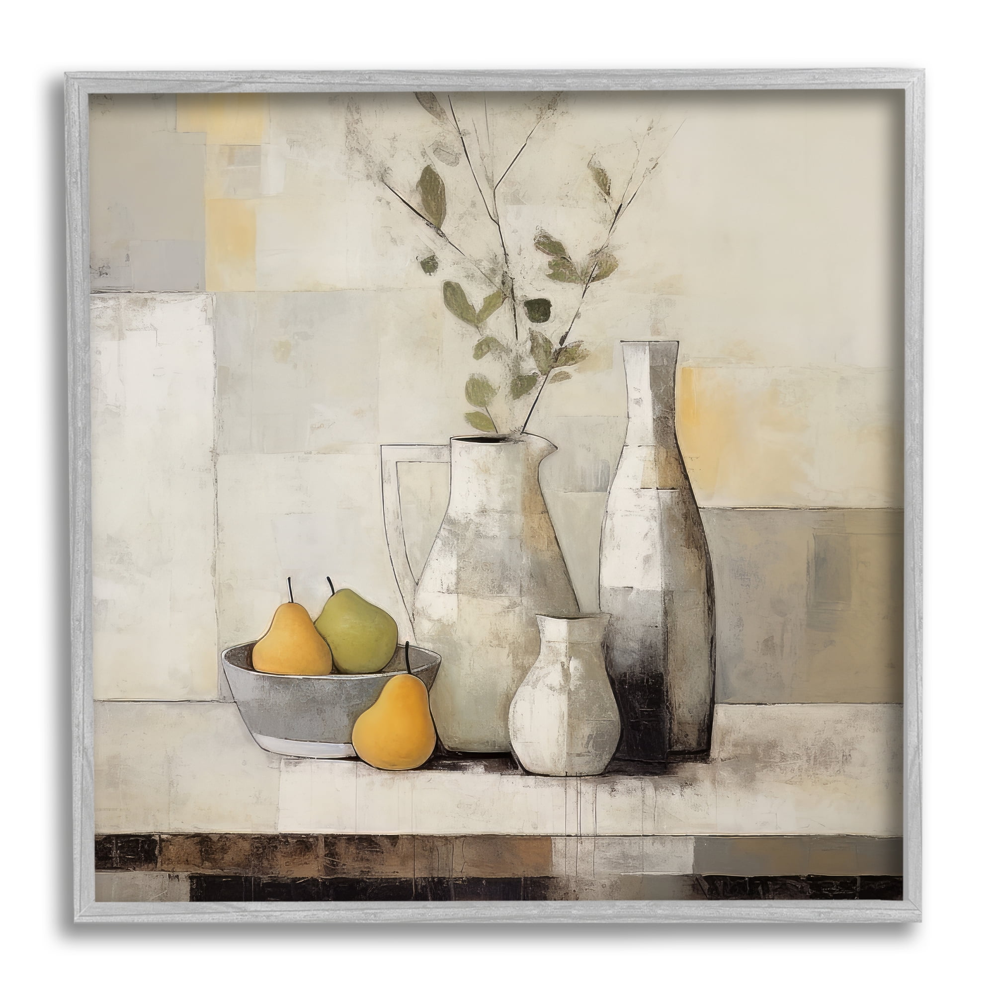 Stupell Industries Country Pear Still Life Botanical & Floral Painting Gray Framed Art Print Wall Art, 12 x 12