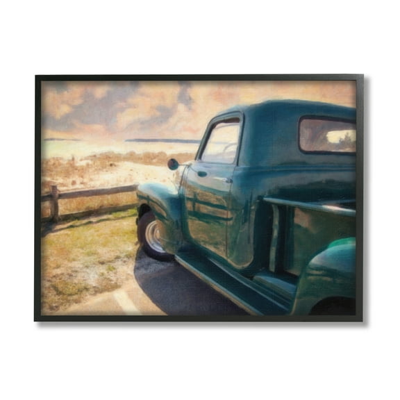 Stupell Industries Country Pickup Landscape Transportation Painting Black Framed Art Print Wall Art, 14 x 11