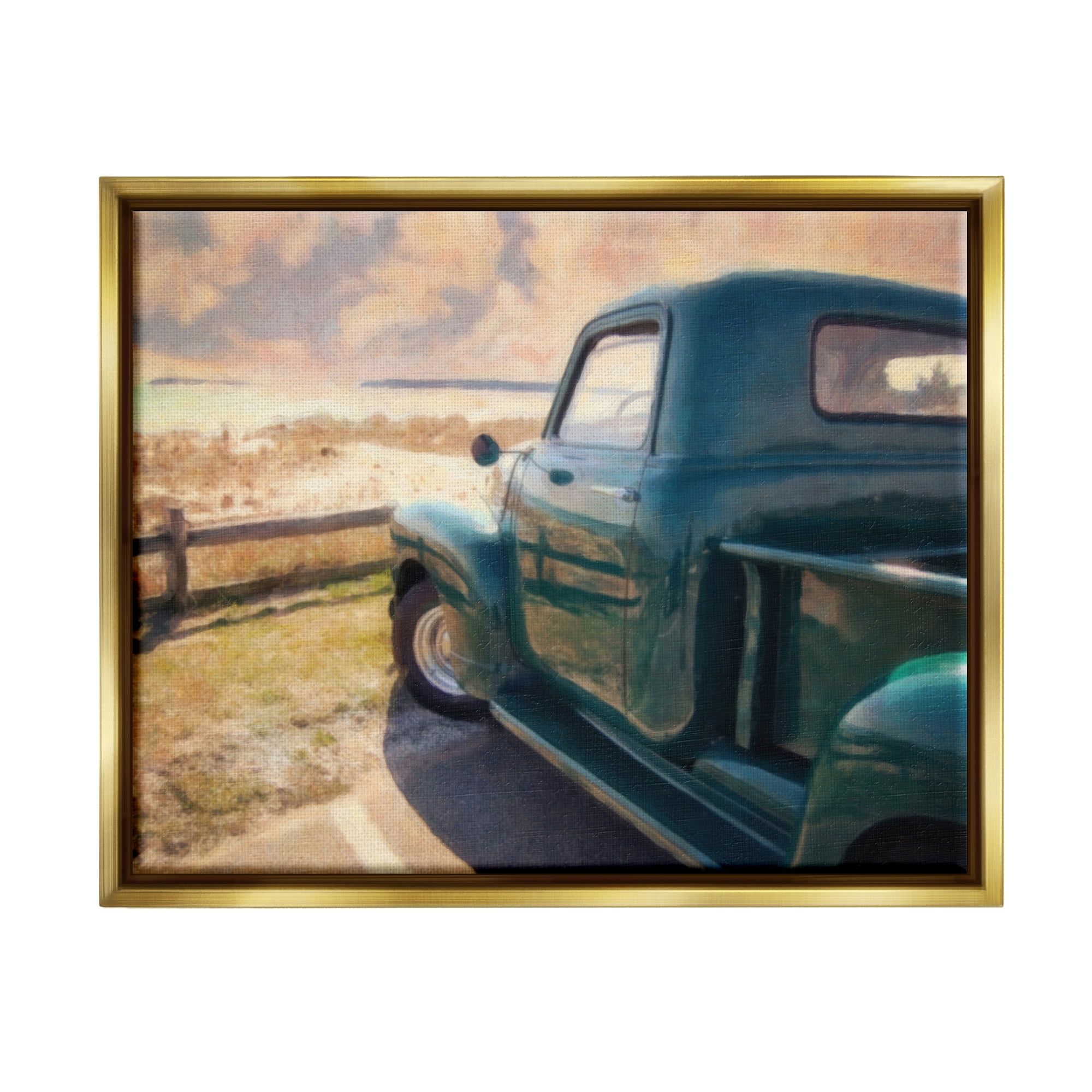 Stupell Industries Country Pickup Landscape Transportation Painting Gold Floater Framed Canvas Art Print Wall Art, 21 x 17