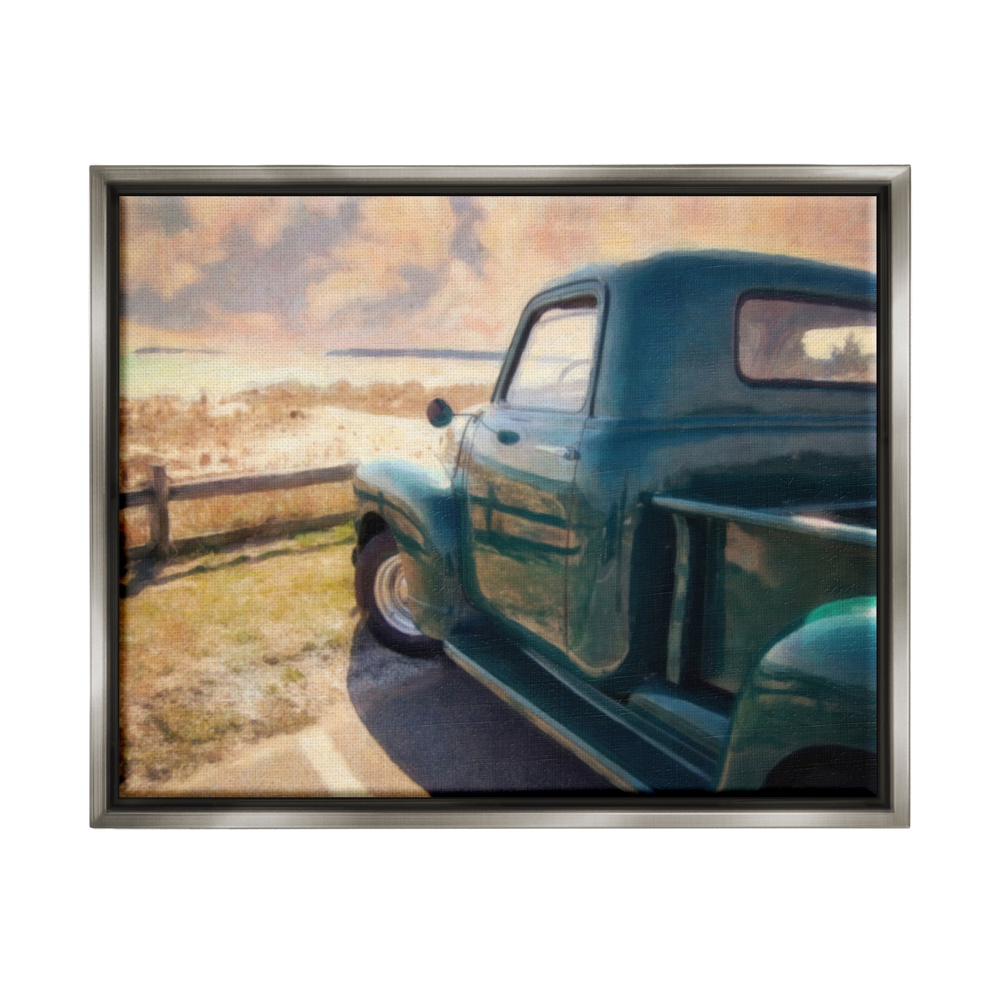 Stupell Industries Country Pickup Landscape Transportation Painting Gray Floater Framed Canvas Art Print Wall Art, 21 x 17