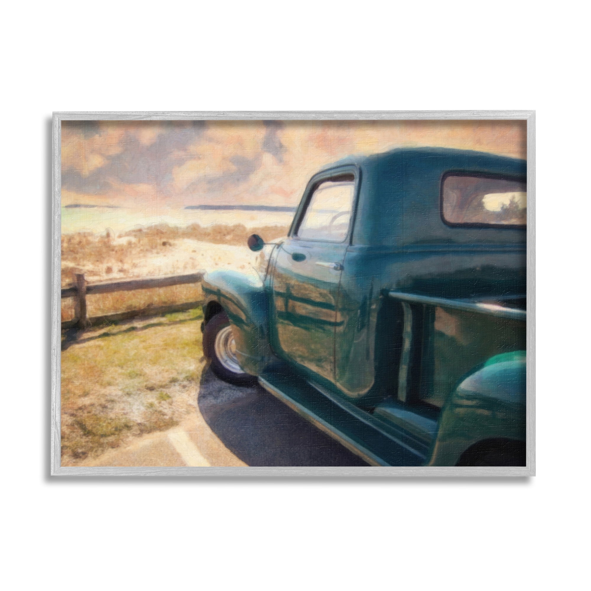 Stupell Industries Country Pickup Landscape Transportation Painting Gray Framed Art Print Wall Art, 14 x 11
