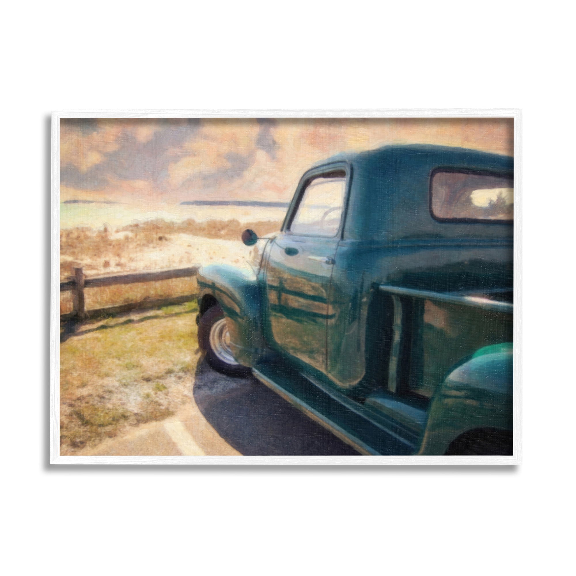Stupell Industries Country Pickup Landscape Transportation Painting White Framed Art Print Wall Art, 14 x 11