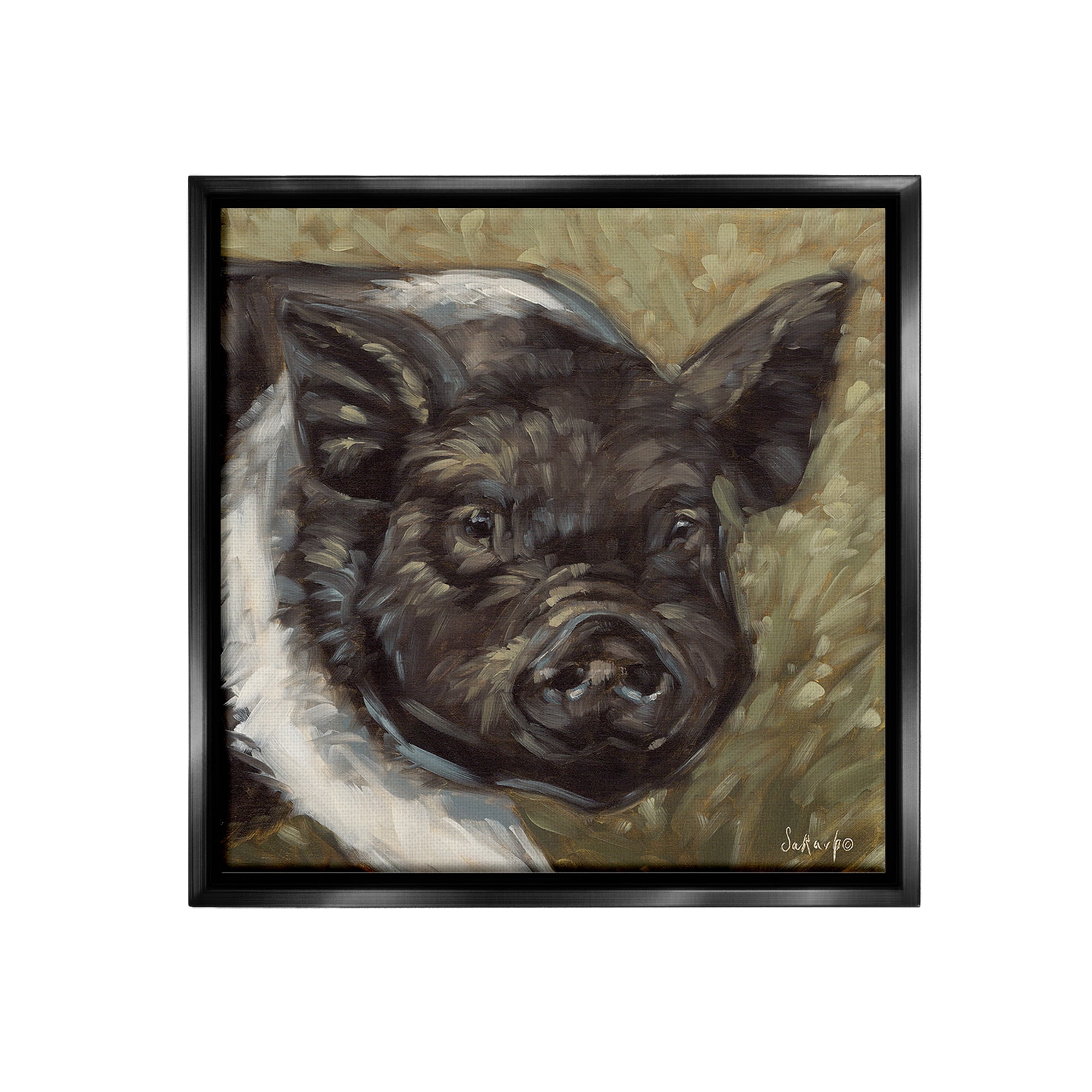 Stupell Industries Country Pig Painting Animals & Insects Painting Black Floater Framed Canvas Art Print Wall Art, 25 x 25