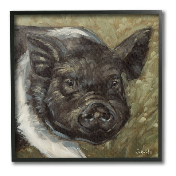 Stupell Industries Country Pig Painting Animals & Insects Painting Black Framed Art Print Wall Art, 17 x 17