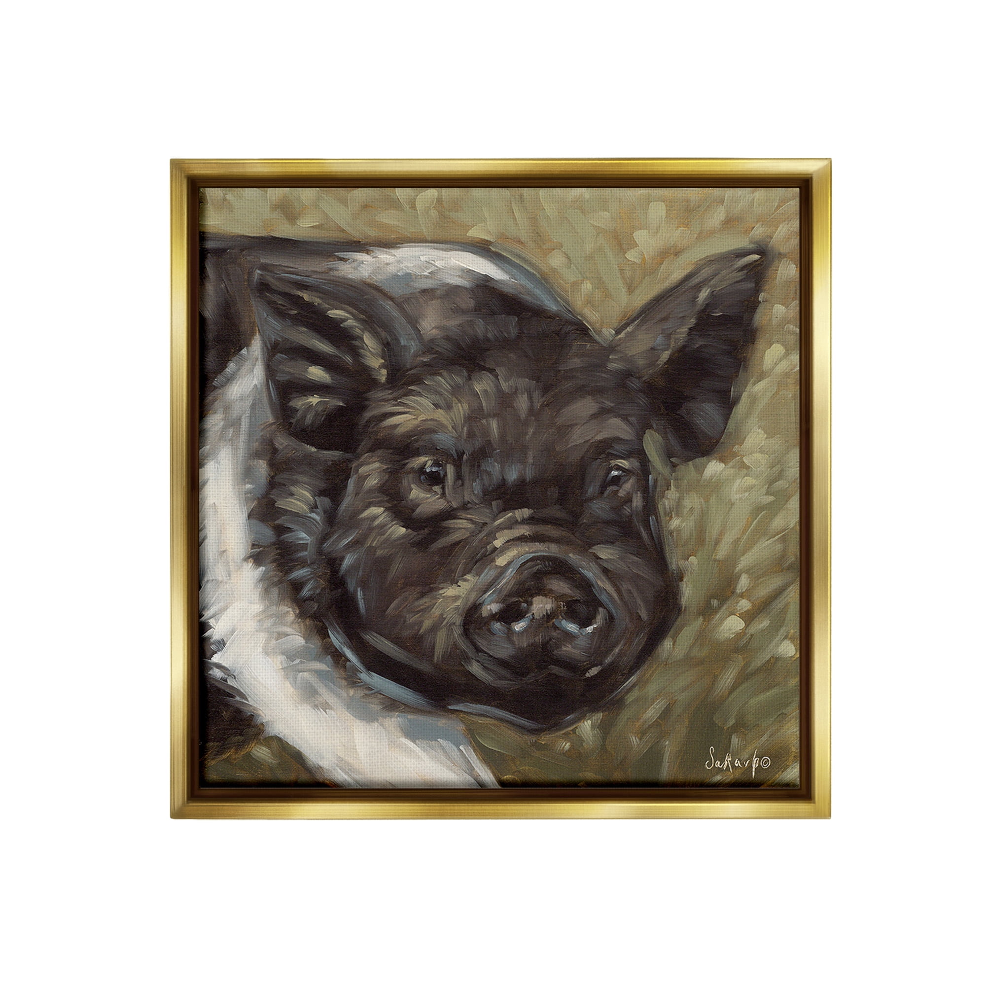 Stupell Industries Country Pig Painting Animals & Insects Painting Gold Floater Framed Canvas Art Print Wall Art, 25 x 25