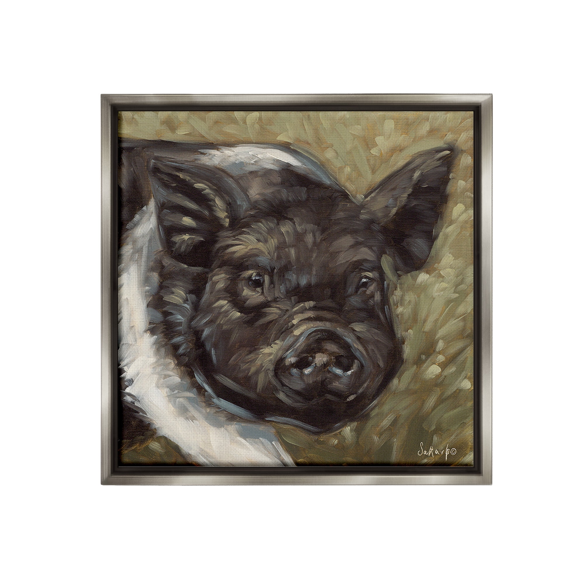Stupell Industries Country Pig Painting Animals & Insects Painting Gray Floater Framed Canvas Art Print Wall Art, 18 x 18
