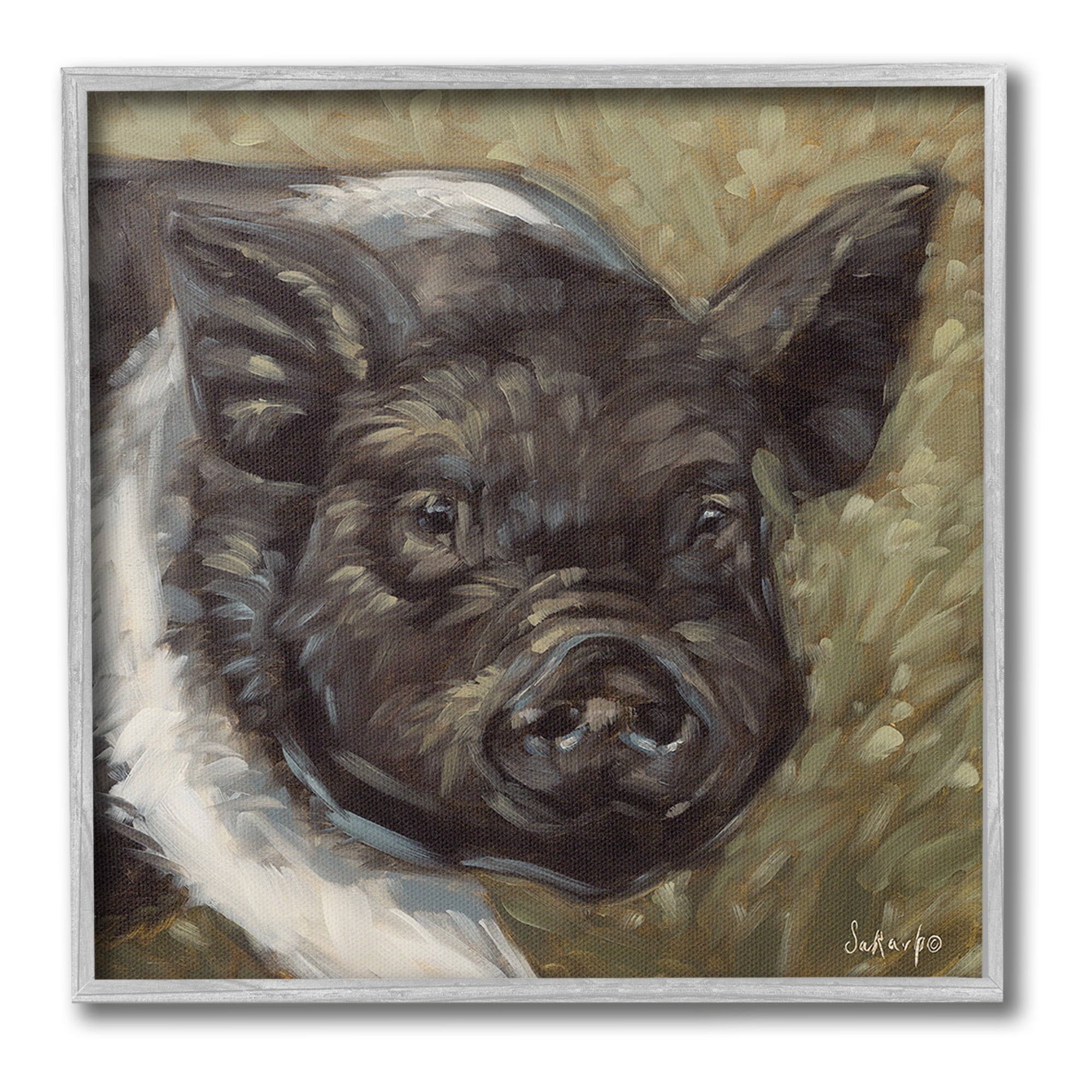 Stupell Industries Country Pig Painting Animals & Insects Painting Gray Framed Art Print Wall Art, 12 x 12