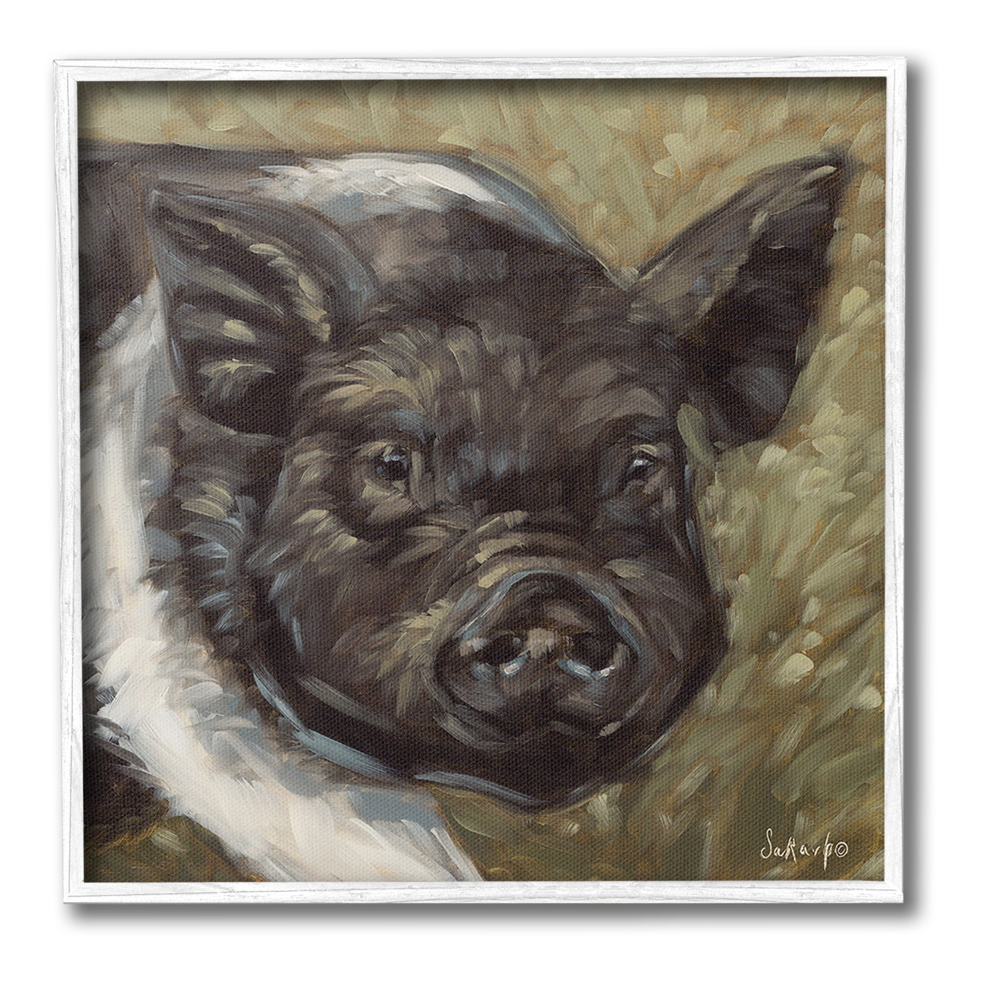 Stupell Industries Country Pig Painting Animals & Insects Painting White Framed Art Print Wall Art, 12 x 12
