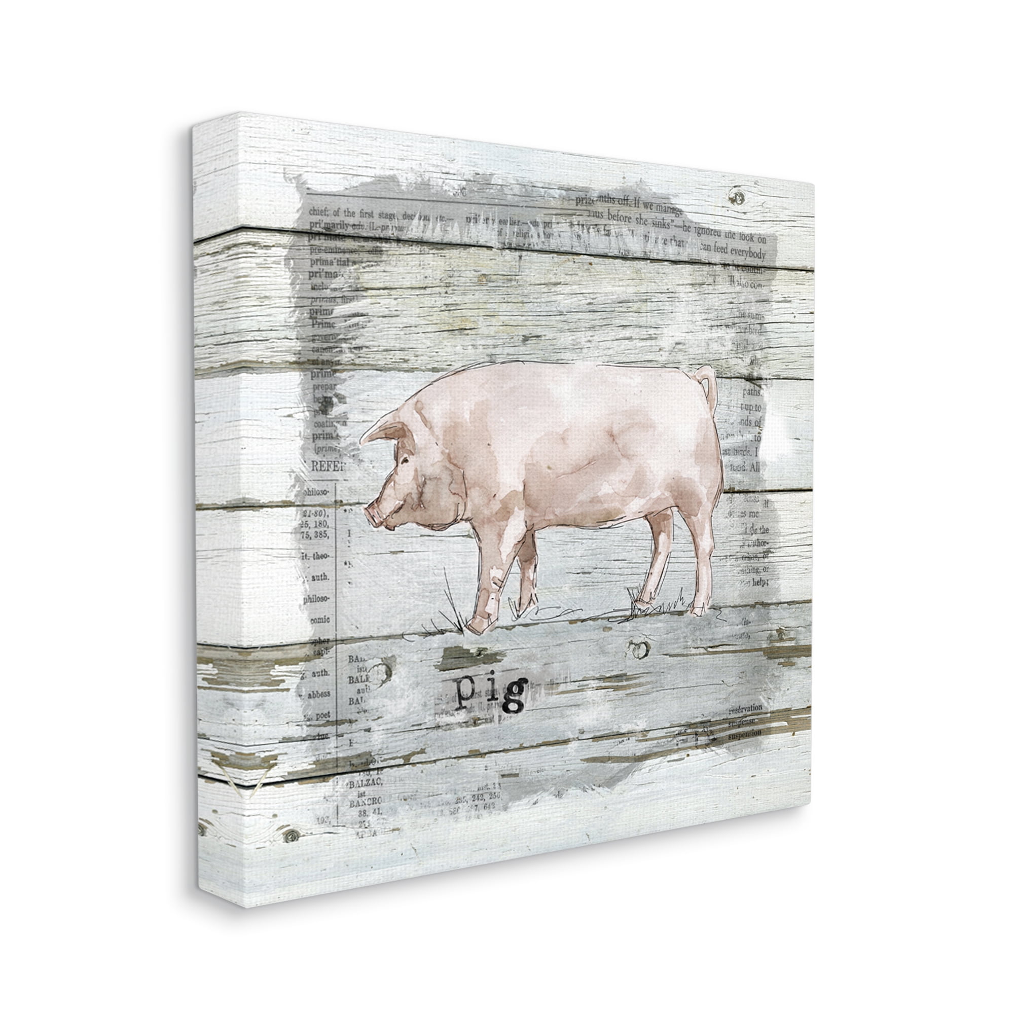 Stupell Industries Country Pink Pig over Book Collage Rustic Pattern Animals & Insects Painting Gallery Wrapped Canvas Print Wall Art, 36 x 36