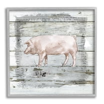 Stupell Industries Country Pink Pig over Book Collage Rustic Pattern Animals & Insects Painting Gray Framed Art Print Wall Art, 12 x 12