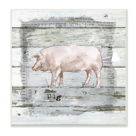 Stupell Industries Country Pink Pig over Book Collage Rustic Pattern Animals & Insects Painting Unframed Art Print Wall Art, 12 x 12