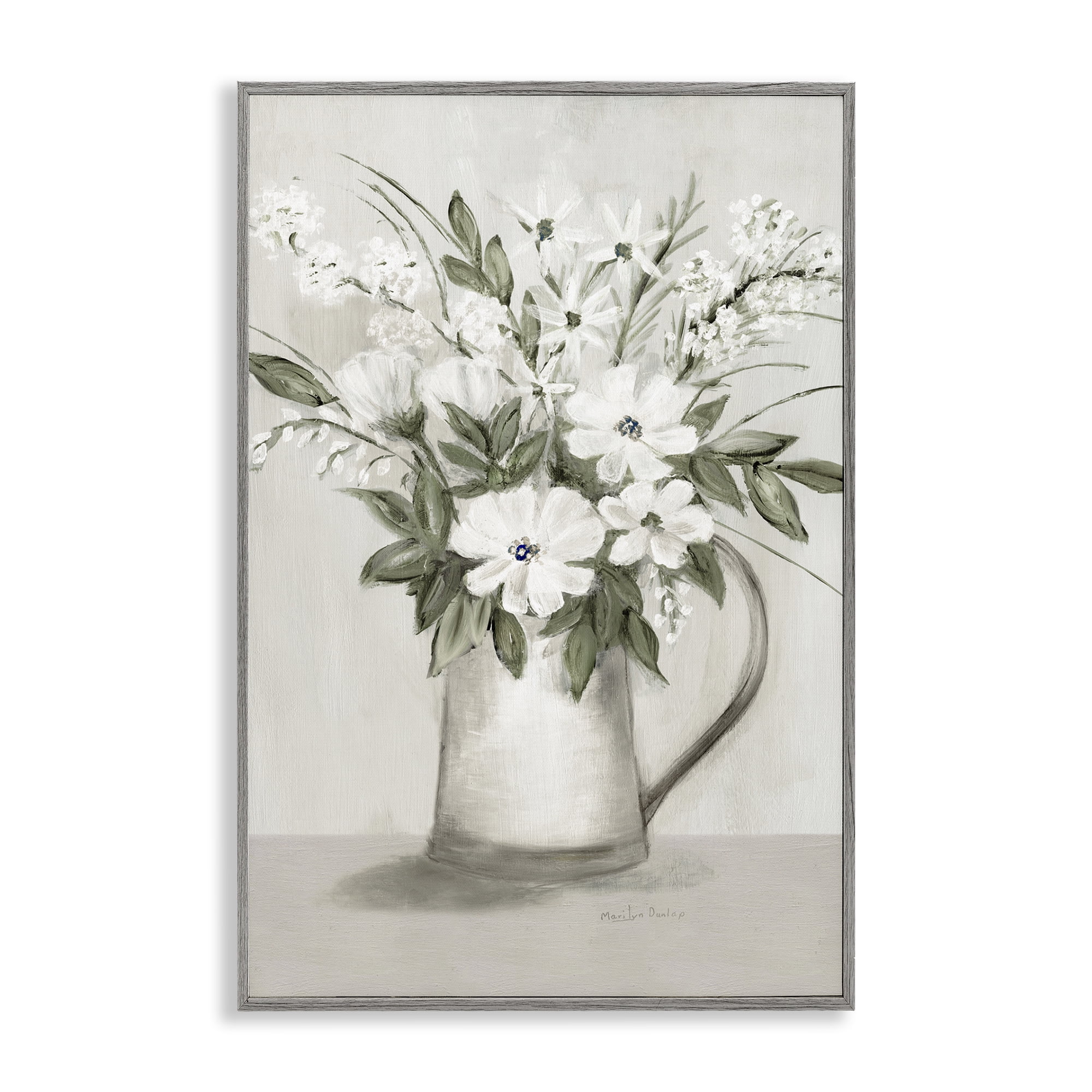 Stupell Industries Country Pitcher Bouquet Plants & Flowers Painting Gray Framed Art Print Wall Art, 20 x 30
