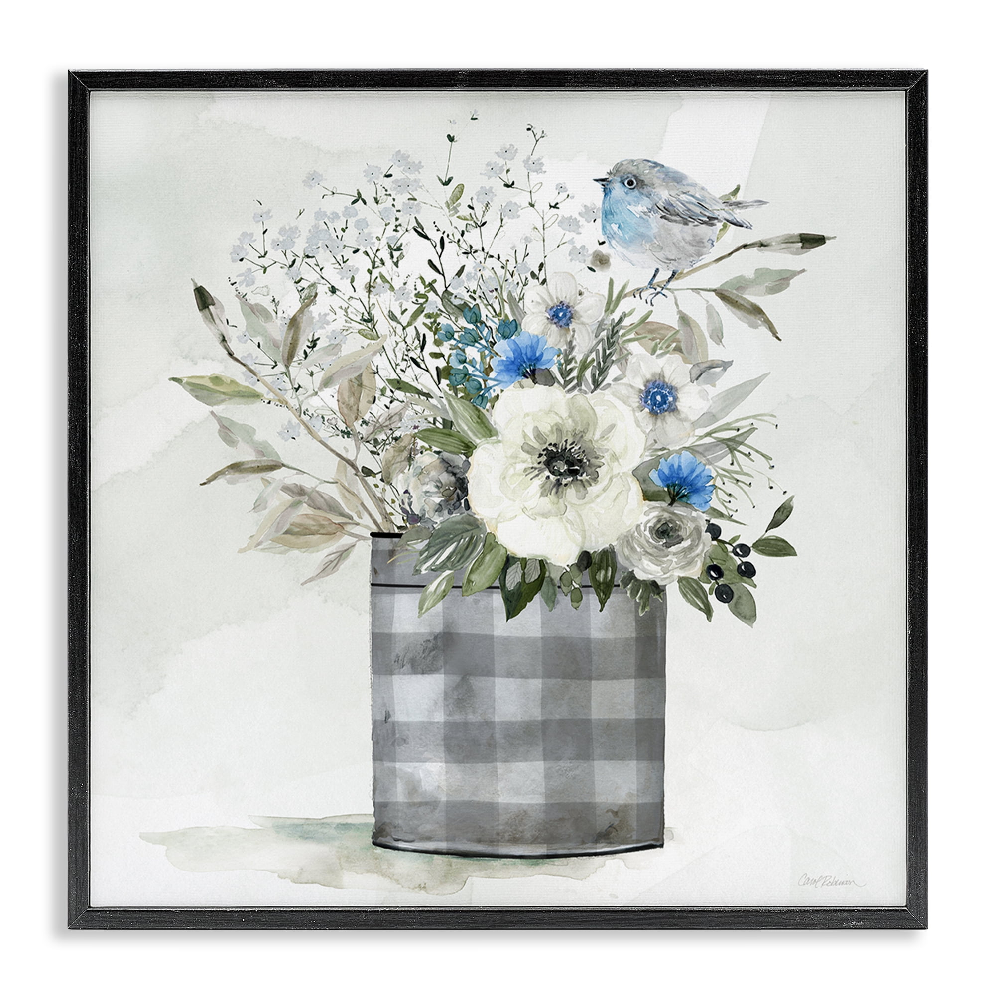 Stupell Industries Country Plaid Flower Vase Plants & Flowers Painting Black Framed Art Print Wall Art, 24 x 24