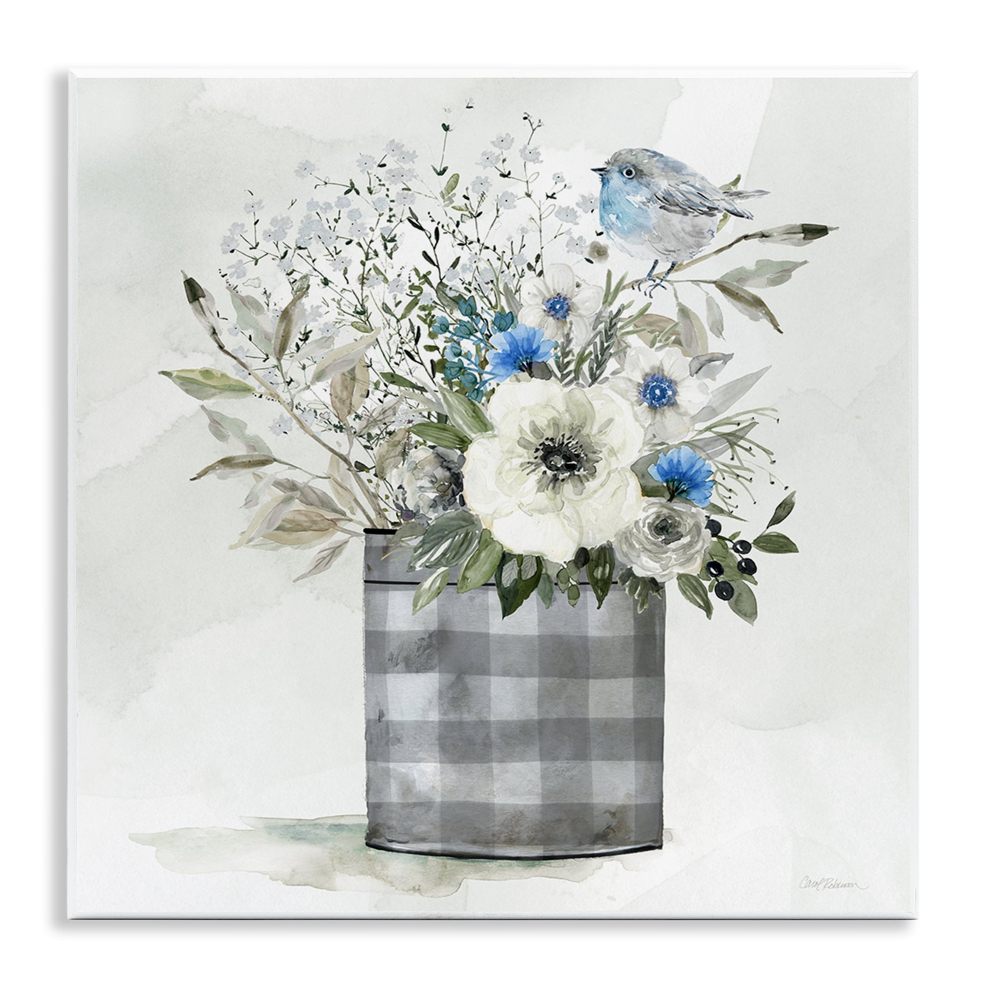 Stupell Industries Country Plaid Flower Vase Plants & Flowers Painting Unframed Art Print Wall Art, 12 x 12