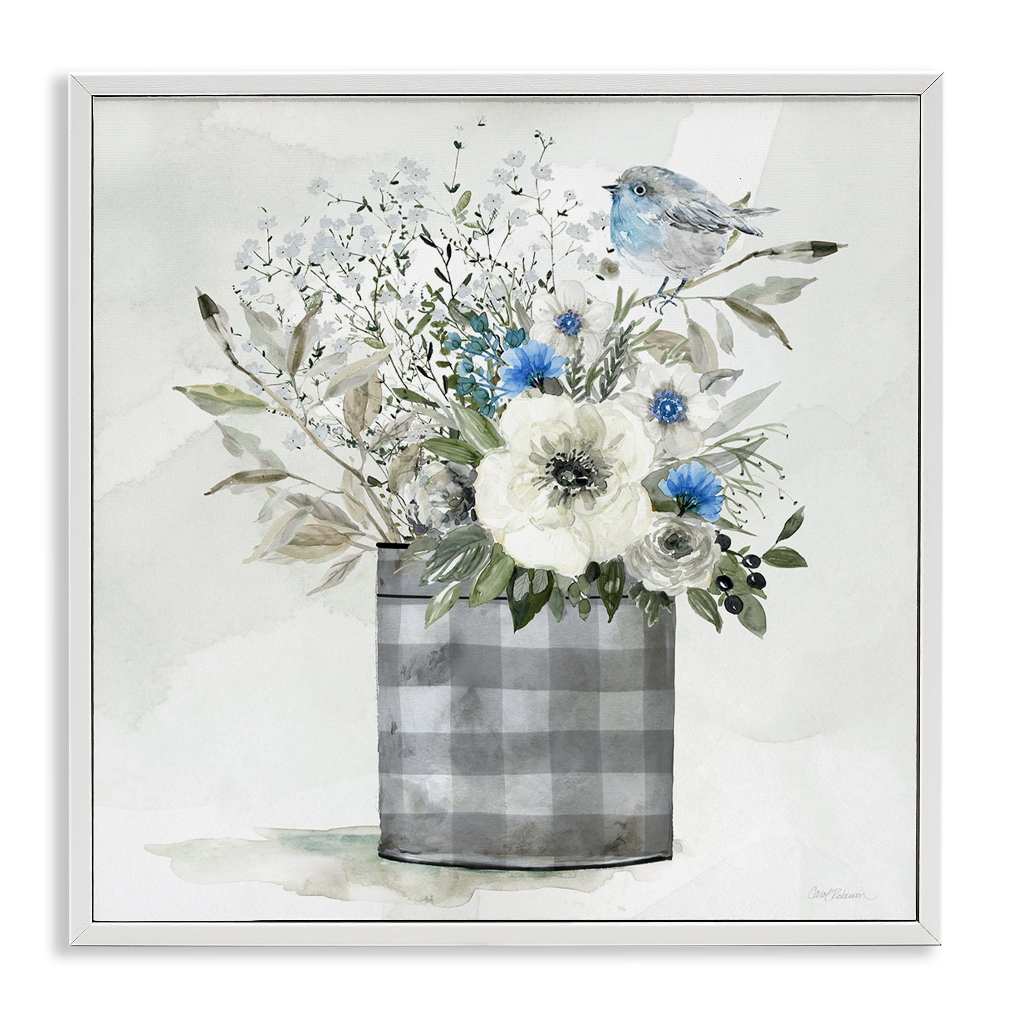 Stupell Industries Country Plaid Flower Vase Plants & Flowers Painting White Framed Art Print Wall Art, 17 x 17