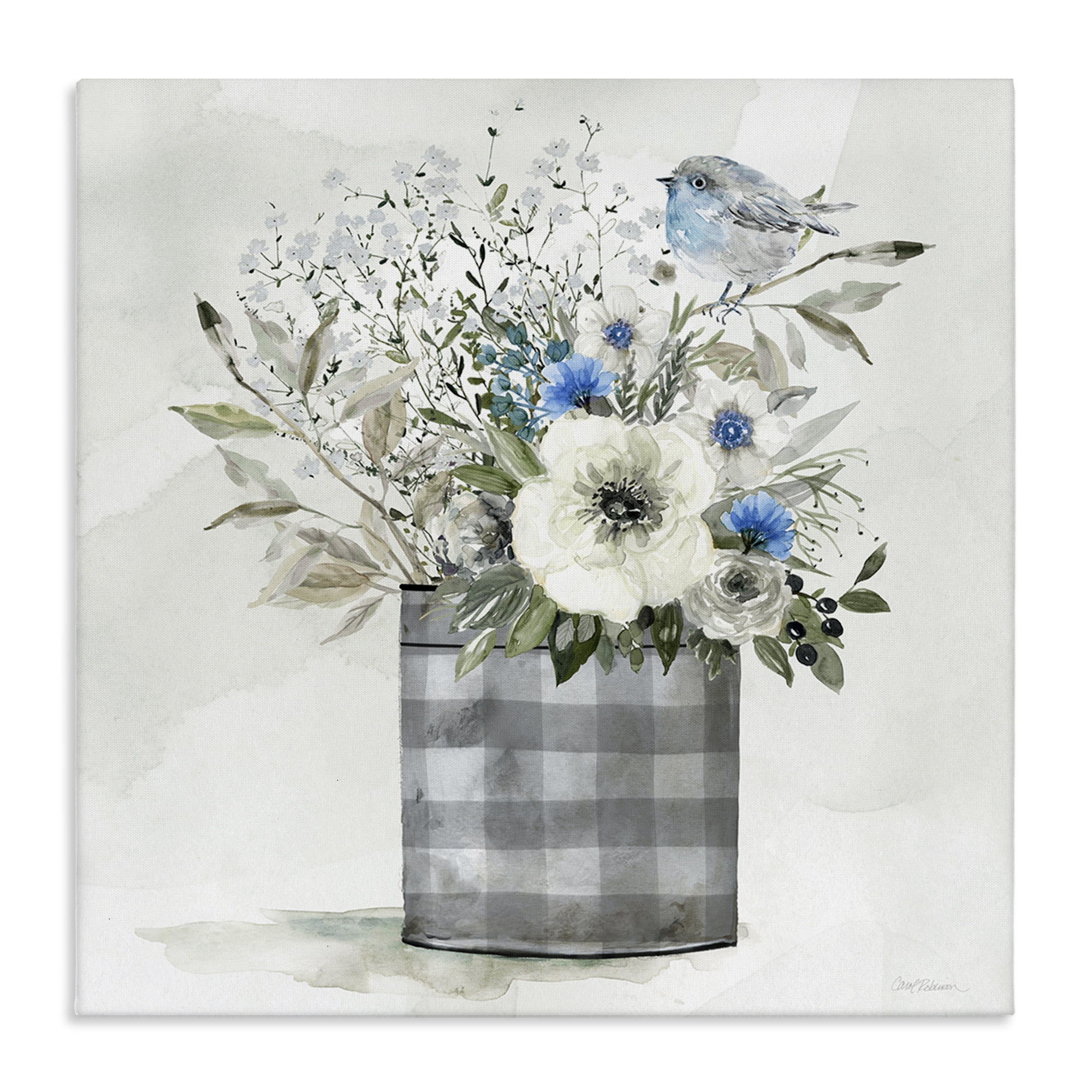 Stupell Industries Country Plaid Flower Vase Plants & Flowers Painting Wrapped Canvas Art Print Wall Art, 36 x 36