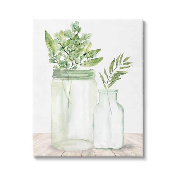 Stupell Industries Country Plant Leaves Rustic Glass Jars Arrangement Graphic Art Gallery Wrapped Canvas Print Wall Art, Design by Kim Allen