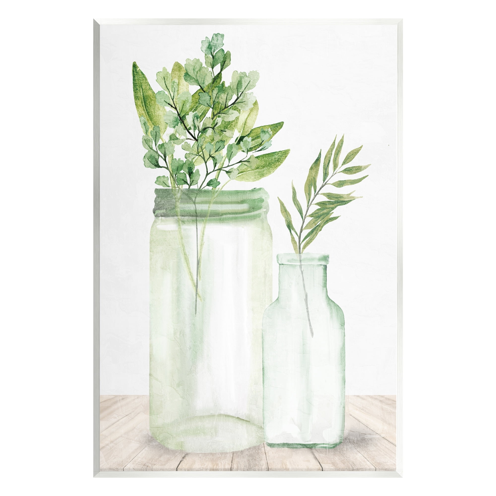 Stupell Industries Country Plant Leaves Rustic Glass Jars Arrangement Graphic Art Unframed Art Print Wall Art, Design by Kim Allen