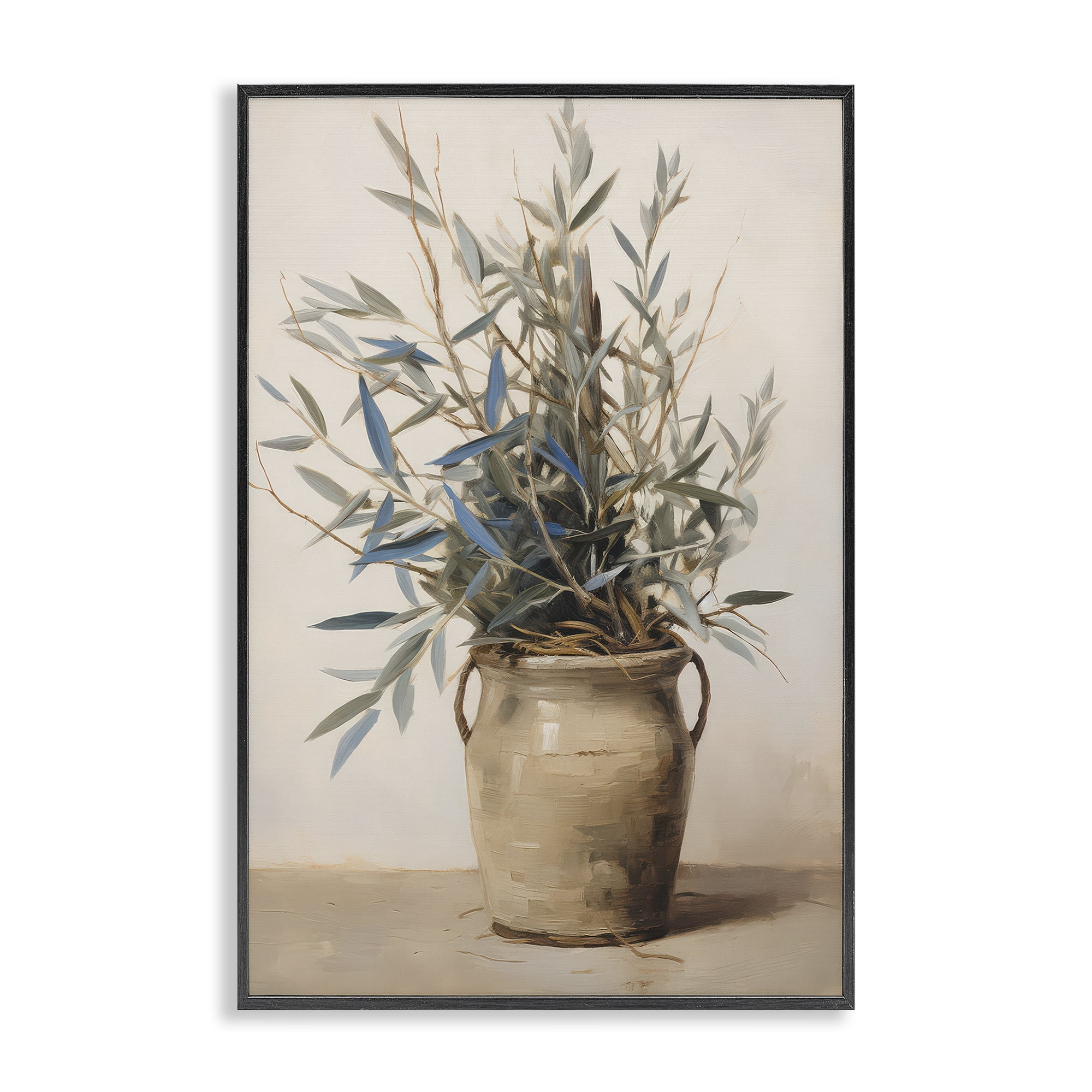 Stupell Industries Country Pottery Plant Plants & Flowers Painting Black Framed Art Print Wall Art, 20 x 30