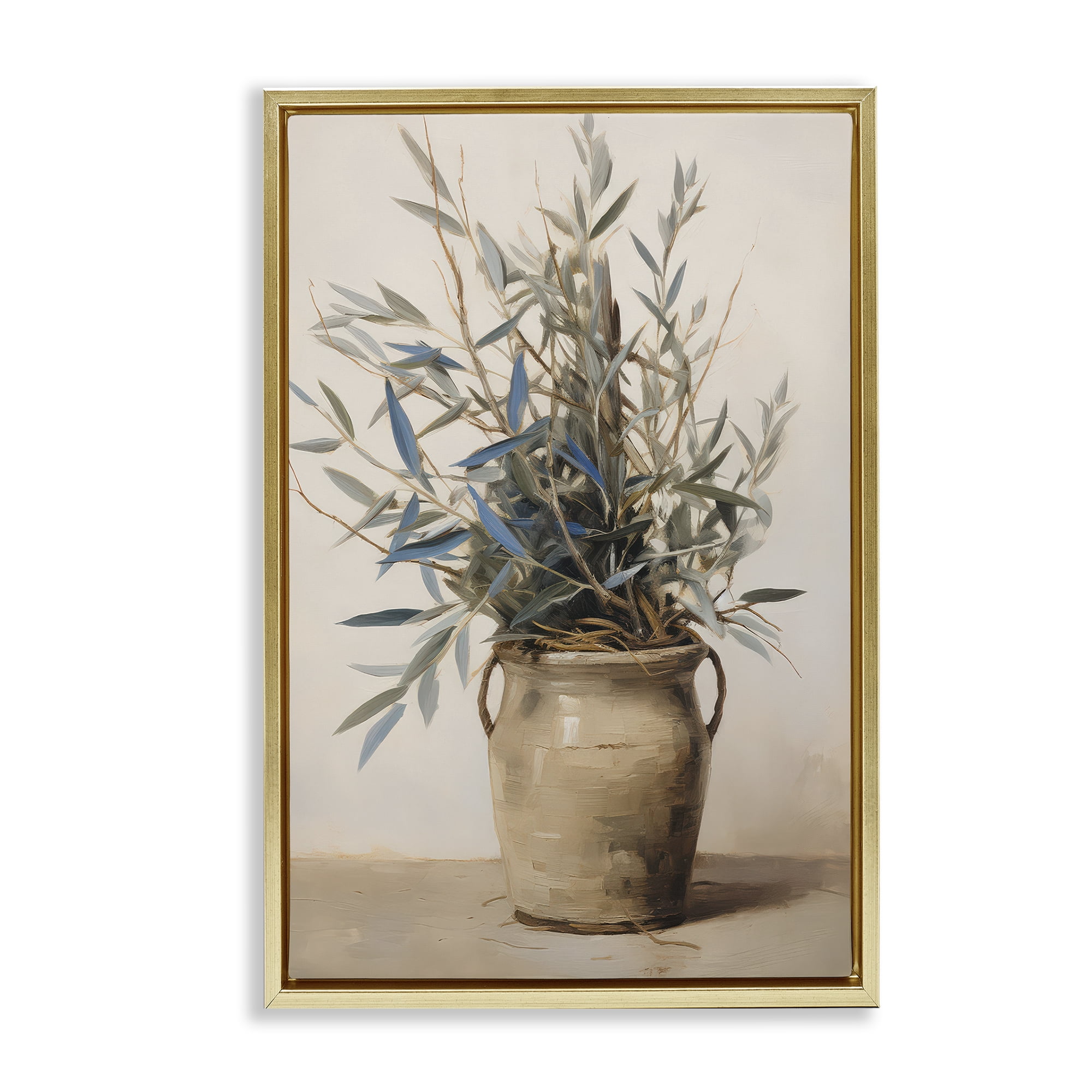 Stupell Industries Country Pottery Plant Plants & Flowers Painting Gold Floater Framed Canvas Art Print Wall Art, 17 x 25