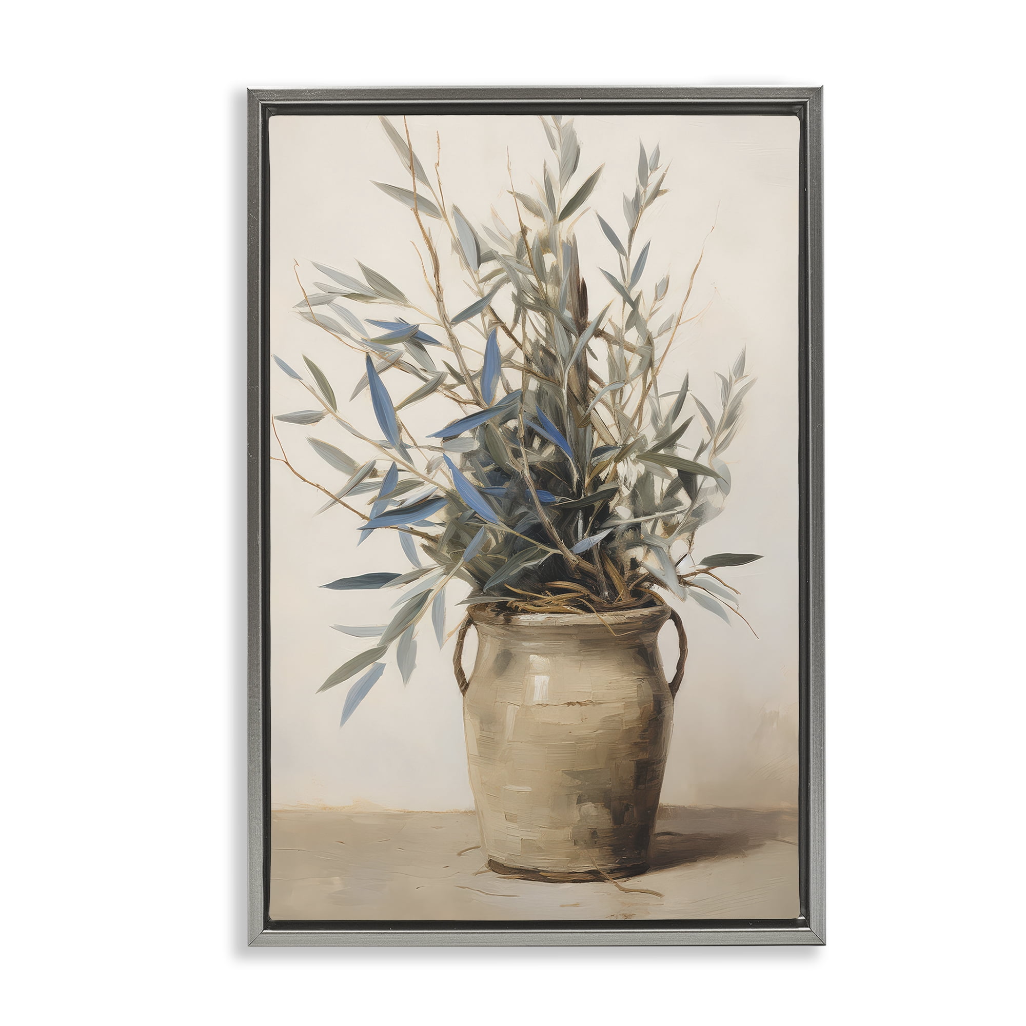 Stupell Industries Country Pottery Plant Plants & Flowers Painting Gray Floater Framed Canvas Art Print Wall Art, 21 x 31