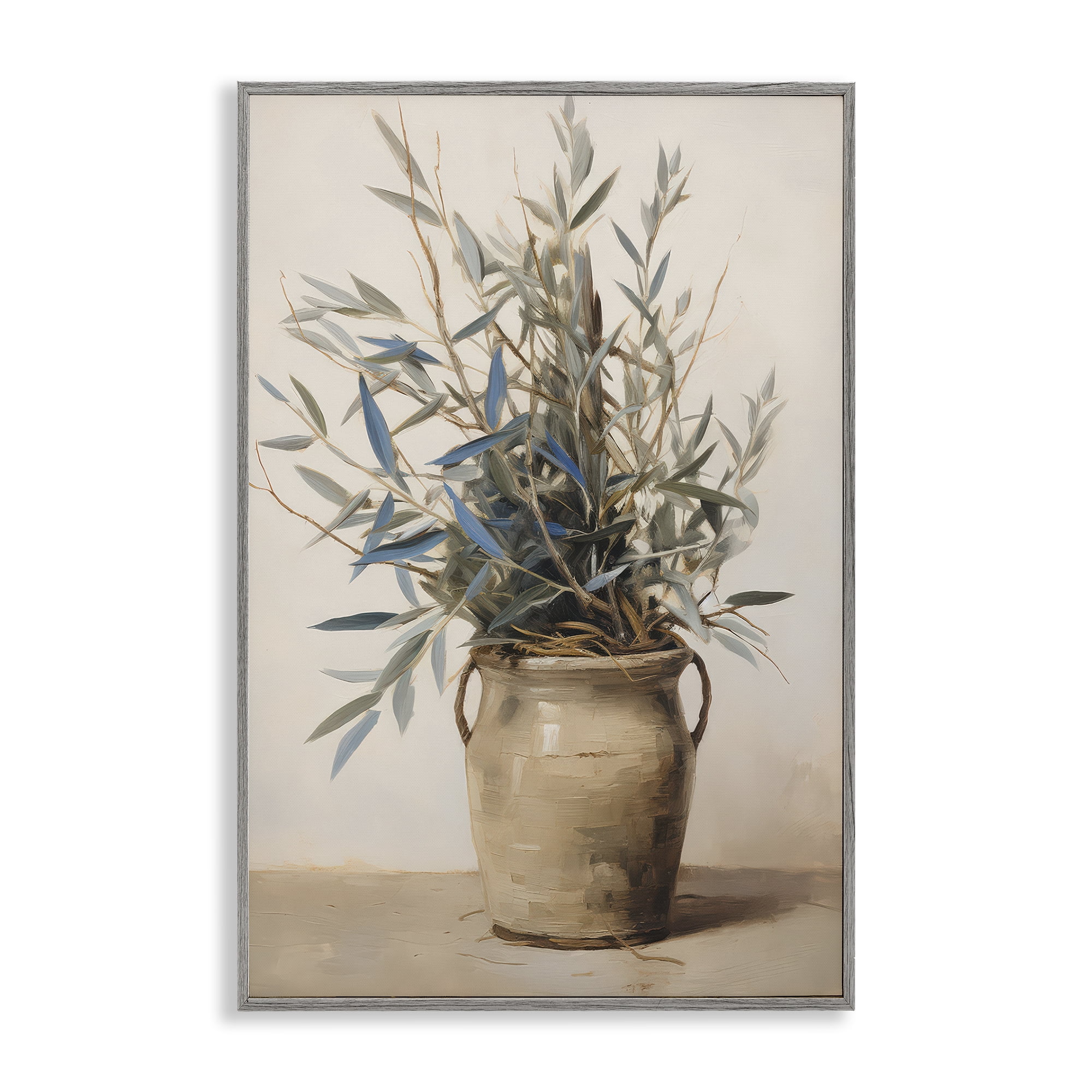 Stupell Industries Country Pottery Plant Plants & Flowers Painting Gray Framed Art Print Wall Art, 20 x 30