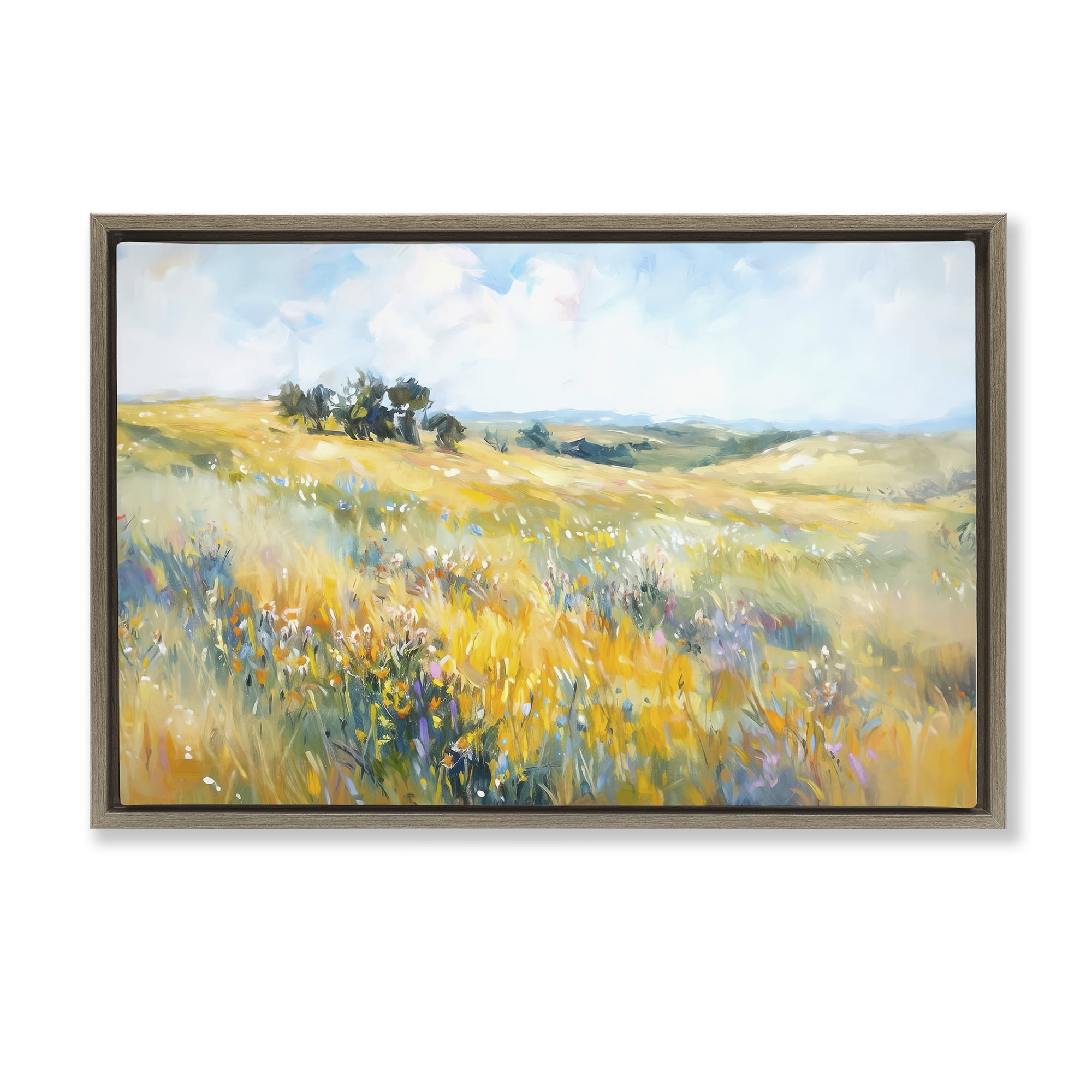 Stupell Industries Country Prairie Scene Landscape & Nature Painting Brown Floater Framed Canvas Art Print Wall Art, 31 x 21
