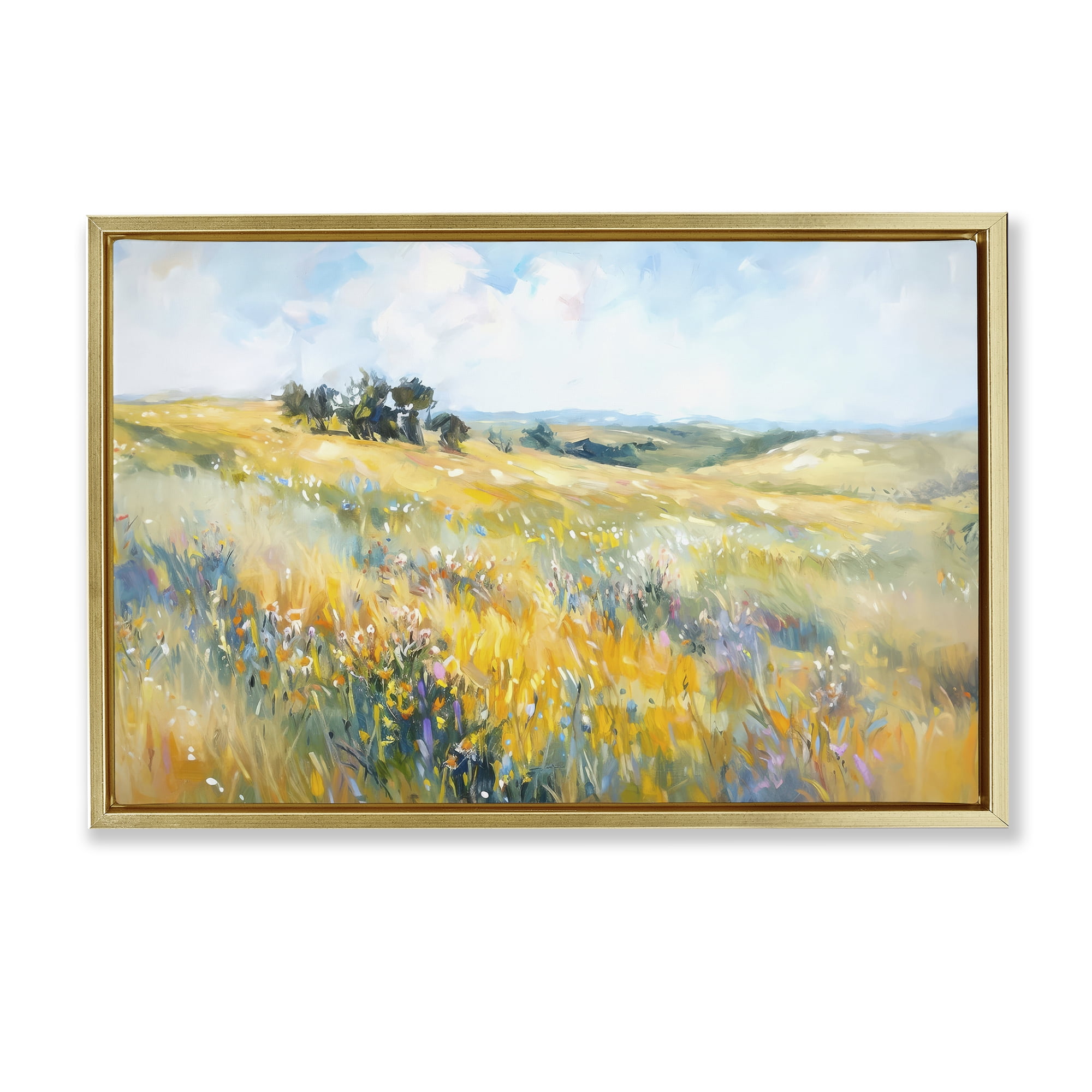 Stupell Industries Country Prairie Scene Landscape & Nature Painting Gold Floater Framed Canvas Art Print Wall Art, 25 x 17