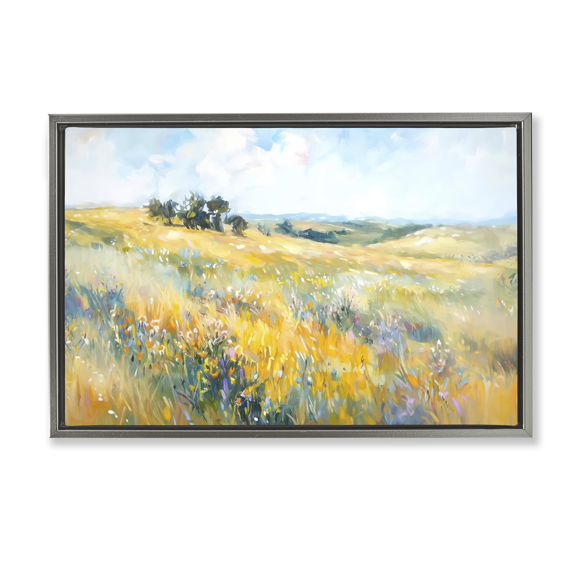 Stupell Industries Country Prairie Scene Landscape & Nature Painting Gray Floater Framed Canvas Art Print Wall Art, 25 x 17