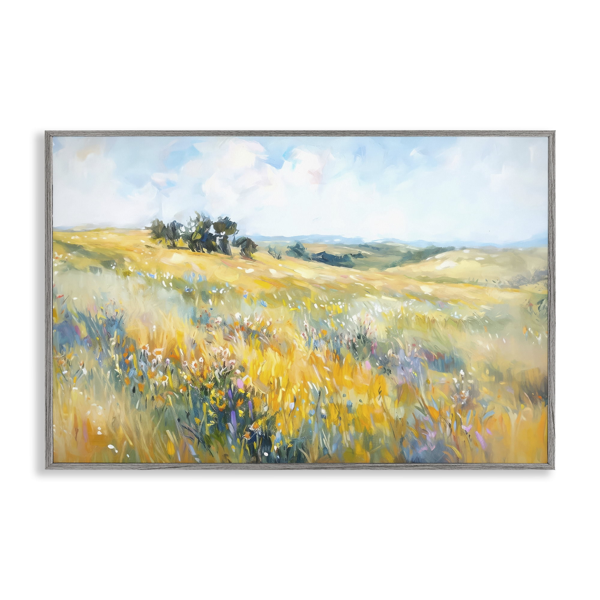 Stupell Industries Country Prairie Scene Landscape & Nature Painting Gray Framed Art Print Wall Art, 18 x 12