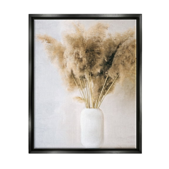 Stupell Industries Country Reeds in Vase Botanical & Floral Painting Black Floater Framed Canvas Art Print Wall Art, 17 x 21