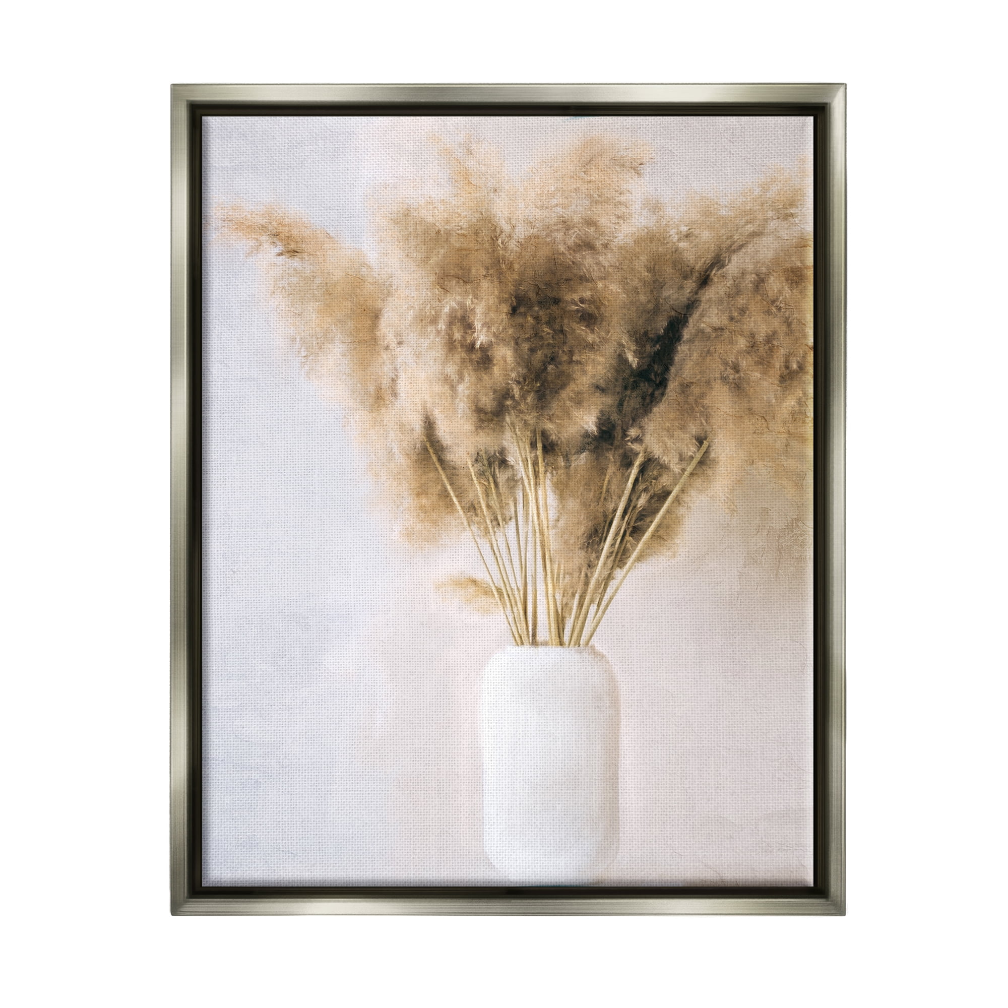 Stupell Industries Country Reeds in Vase Botanical & Floral Painting Gray Floater Framed Canvas Art Print Wall Art, 17 x 21