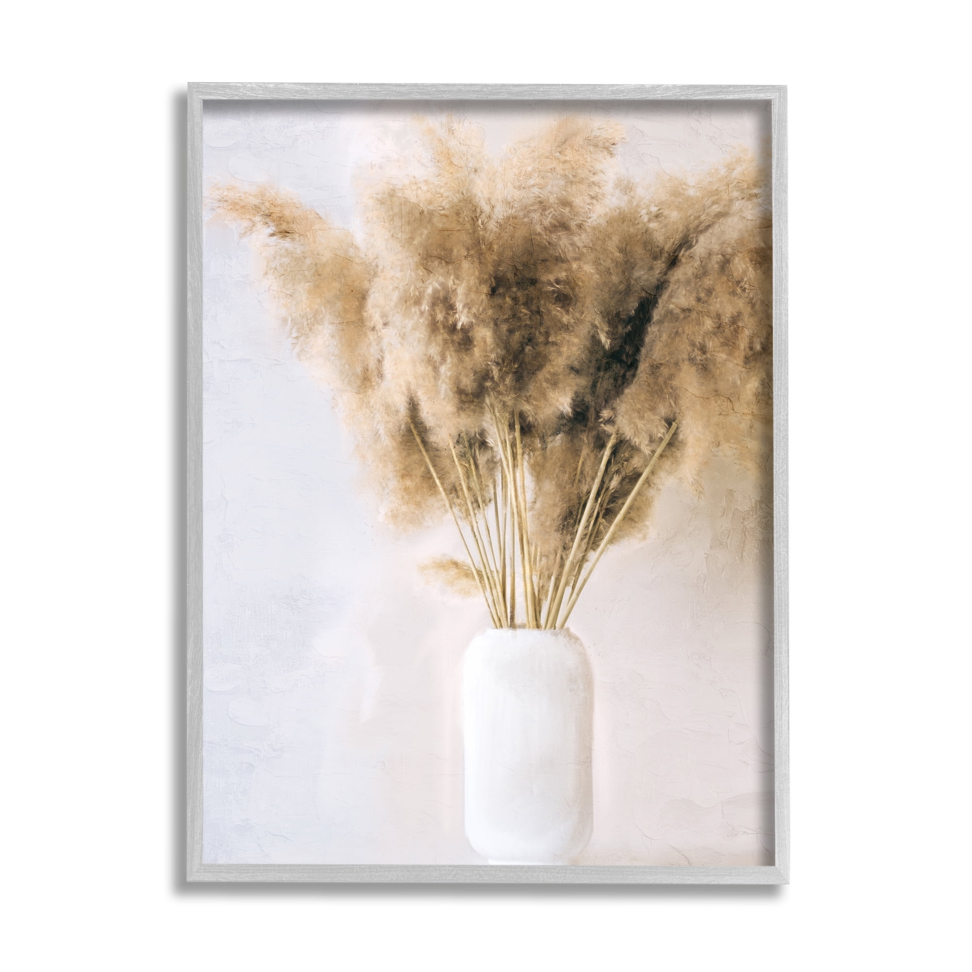 Stupell Industries Country Reeds in Vase Botanical & Floral Painting Gray Framed Art Print Wall Art, 16 x 20