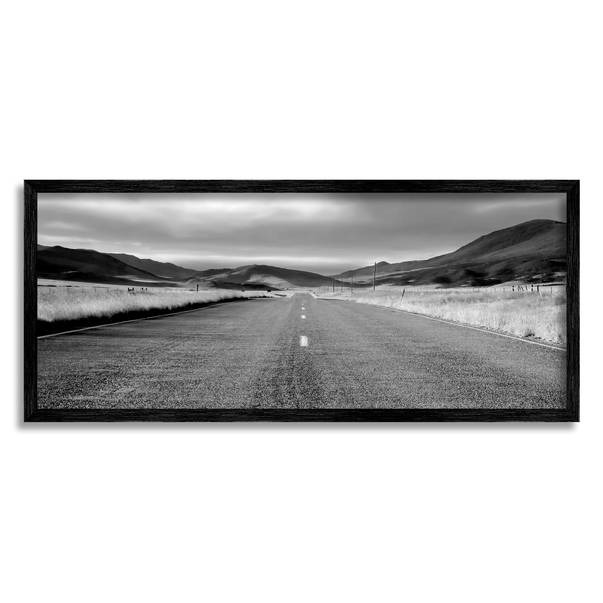 Stupell Industries Country Road Landscape Landscape Photography Black Framed Art Print Wall Art, 24 x 10