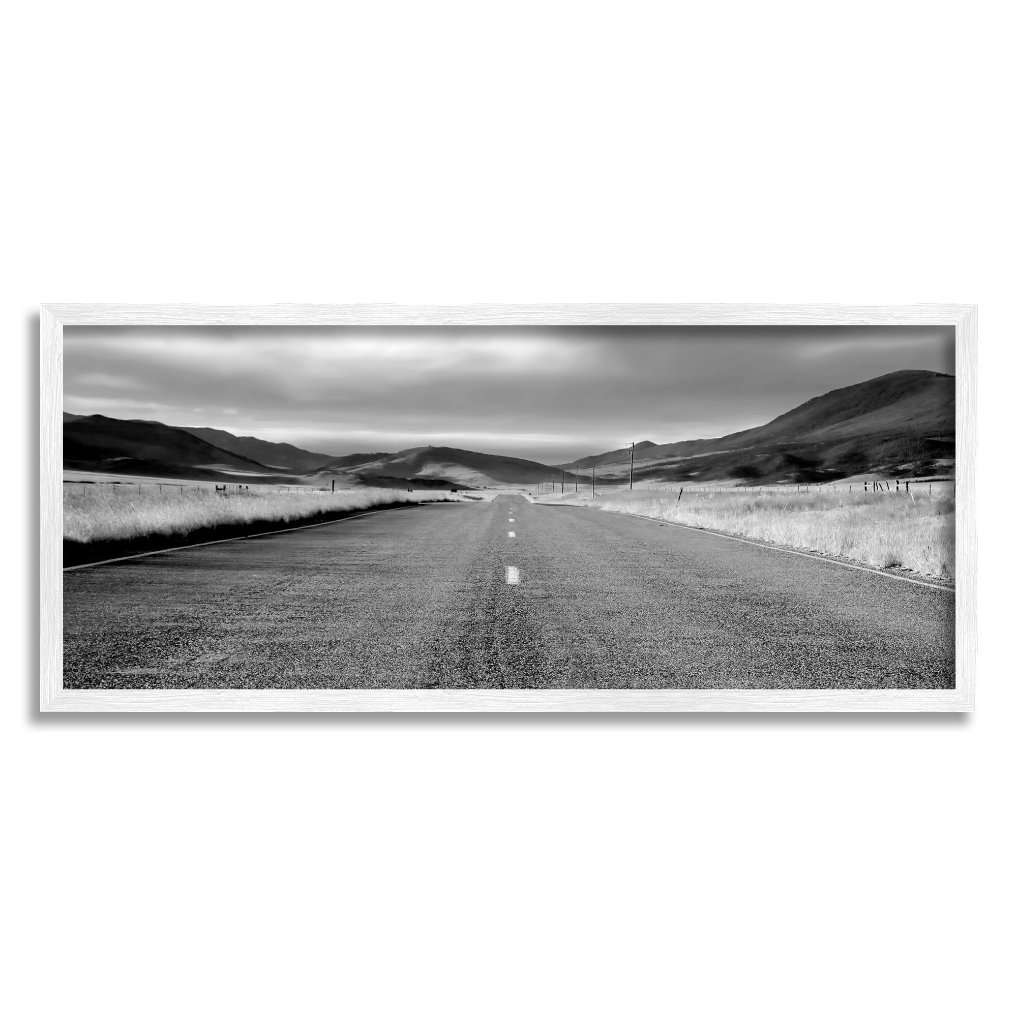 Stupell Industries Country Road Landscape Landscape Photography White Framed Art Print Wall Art, 24 x 10