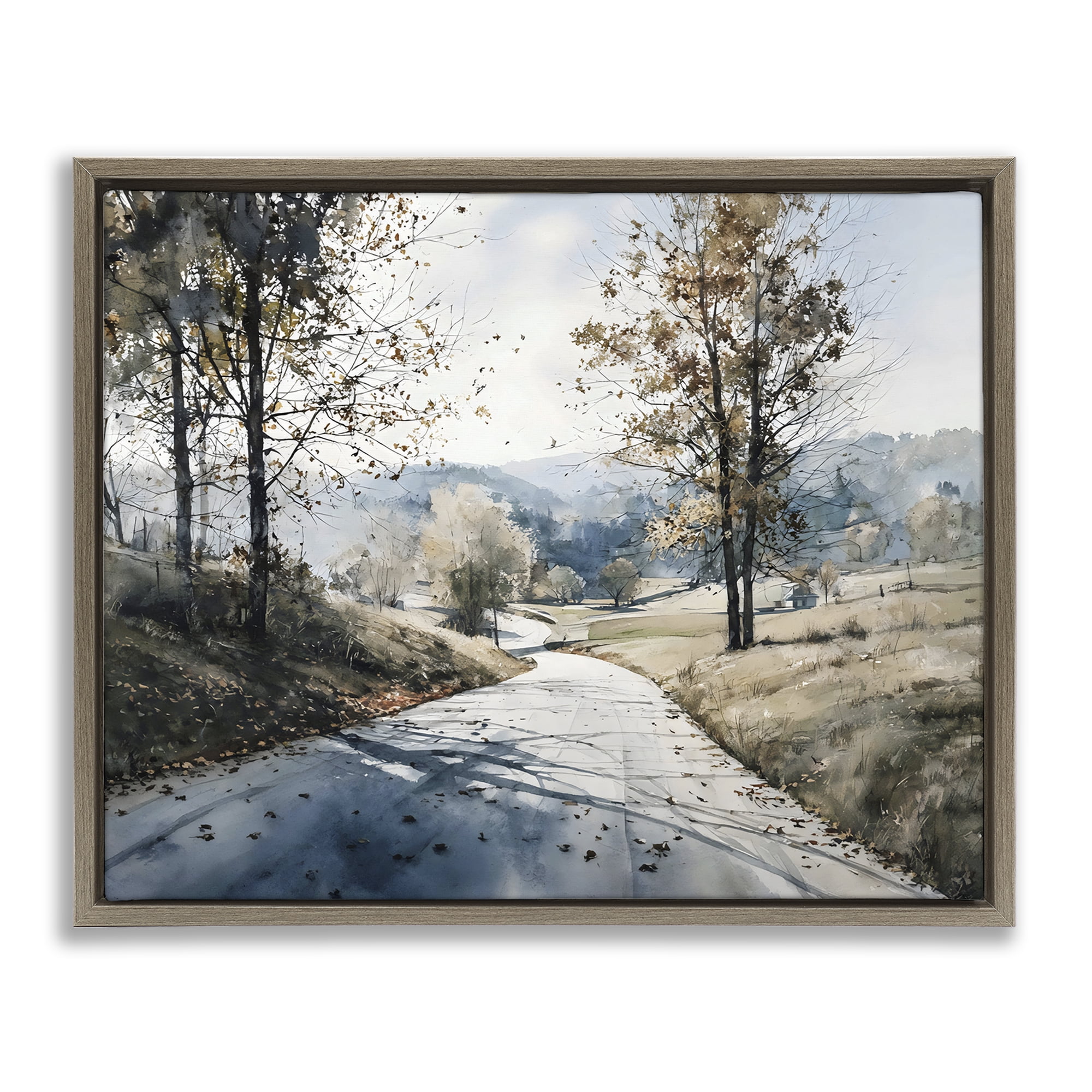 Stupell Industries Country Road in Autumn Brown Framed Floater Canvas Wall Art, design by Franklyn Gregory