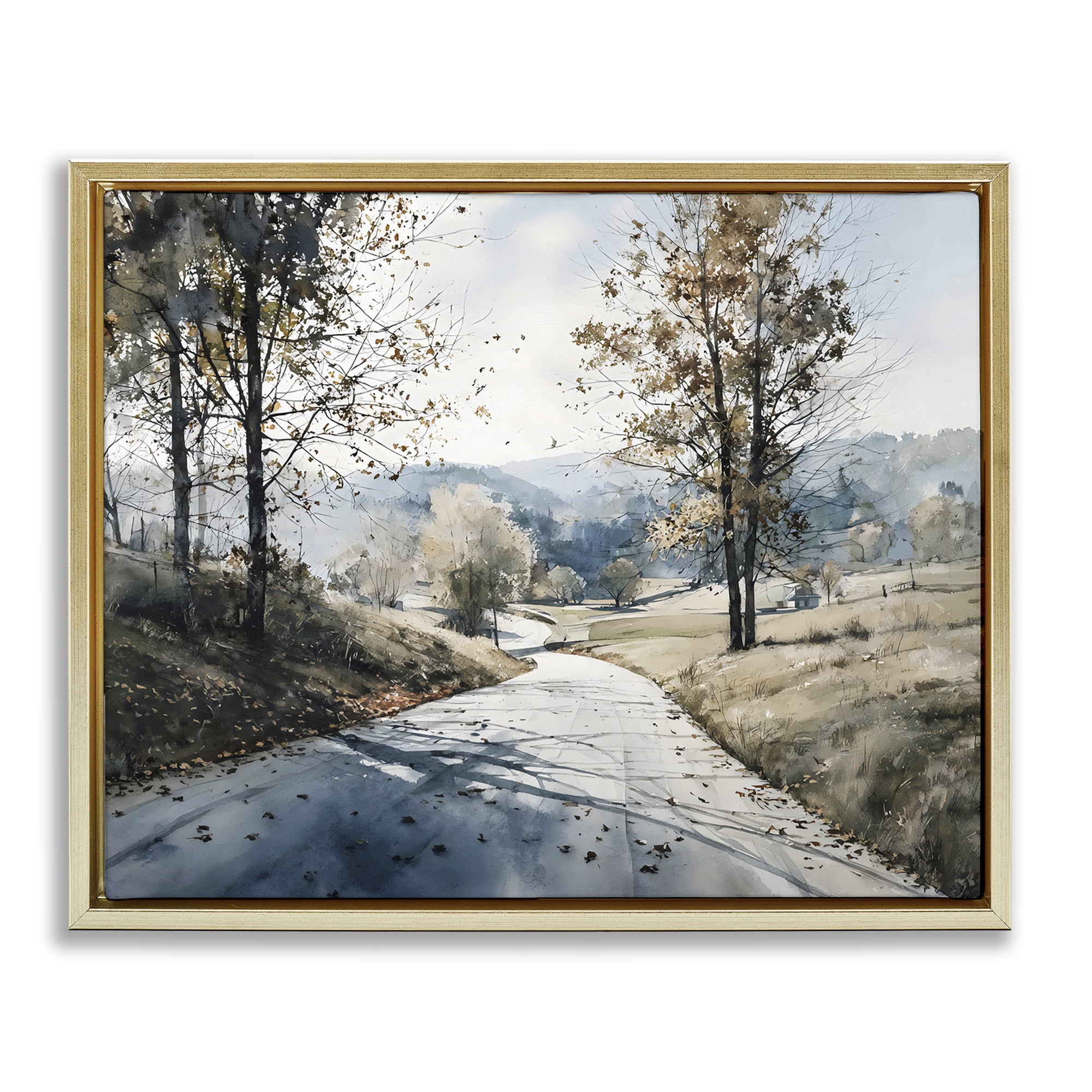 Stupell Industries Country Road in Autumn Gold Framed Floater Canvas Wall Art, design by Franklyn Gregory
