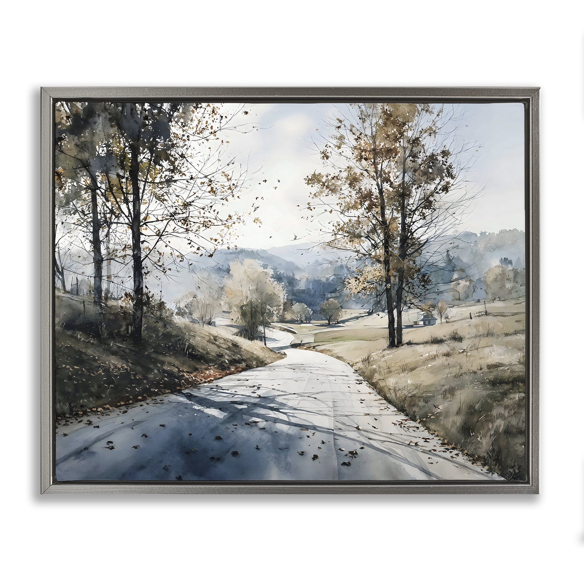 Stupell Industries Country Road in Autumn Gray Framed Floater Canvas Wall Art, design by Franklyn Gregory