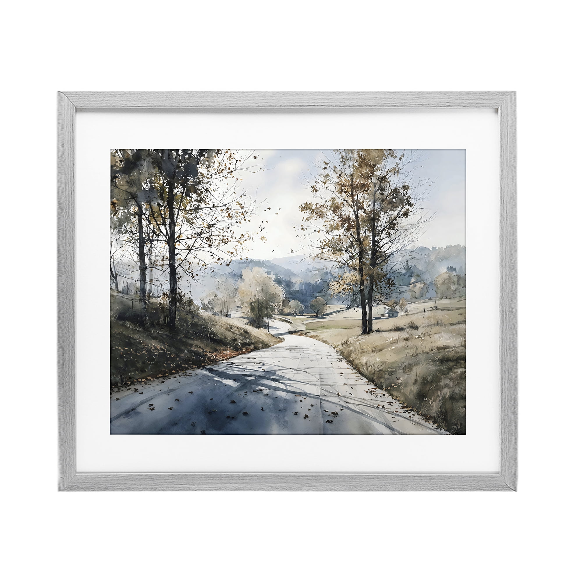 Stupell Industries Country Road in Autumn Gray Framed Print Under Glass, design by Franklyn Gregory