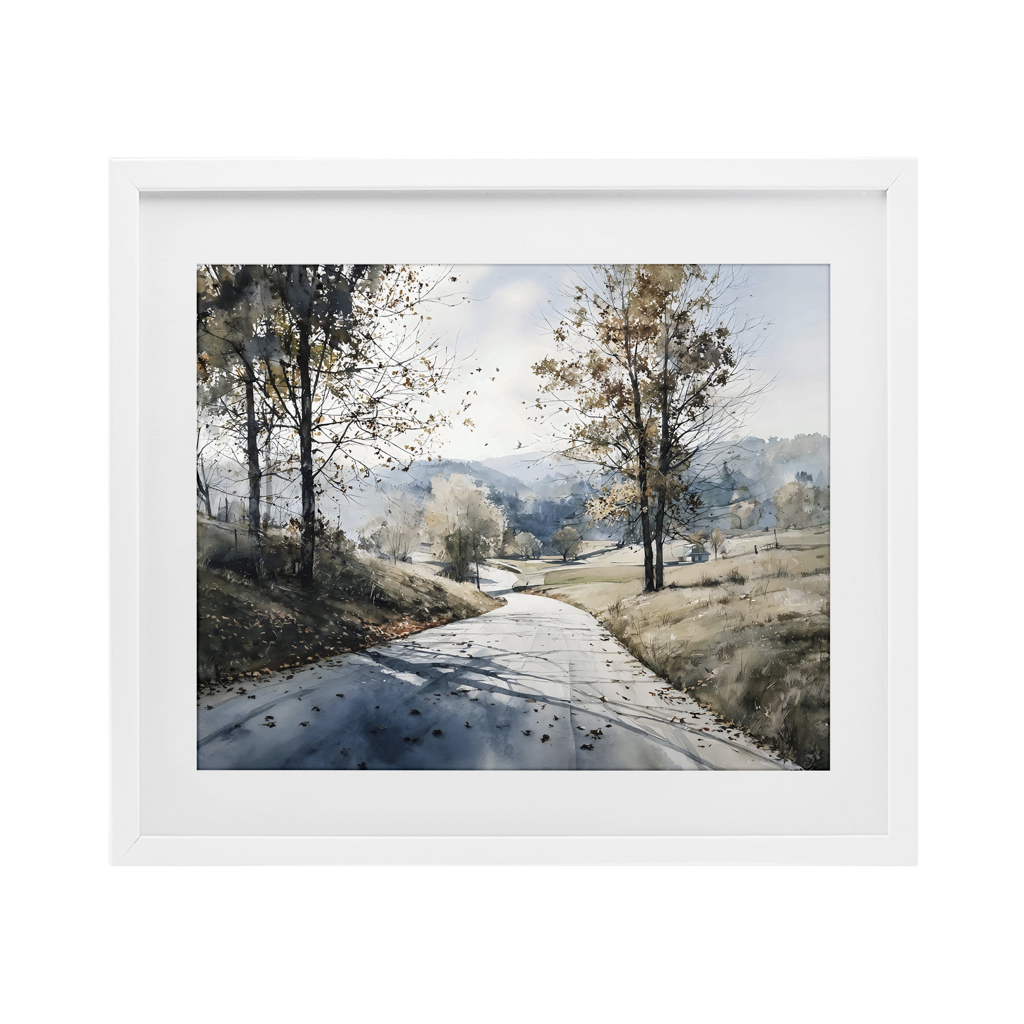 Stupell Industries Country Road in Autumn White Framed Print Under Glass, design by Franklyn Gregory