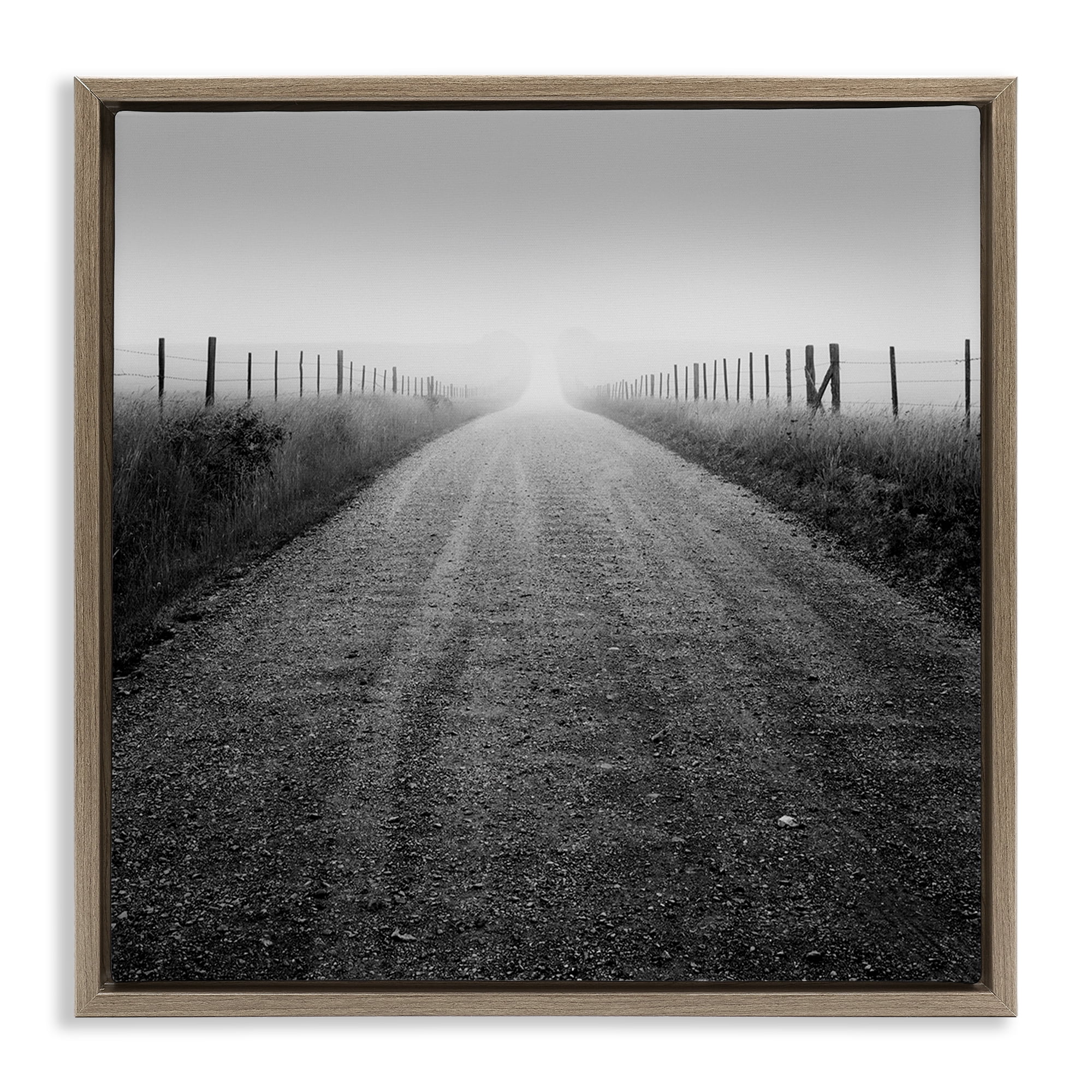 Stupell Industries Country Road in Morning Mist Brown Framed Floater Canvas Wall Art, design by Chip Forelli