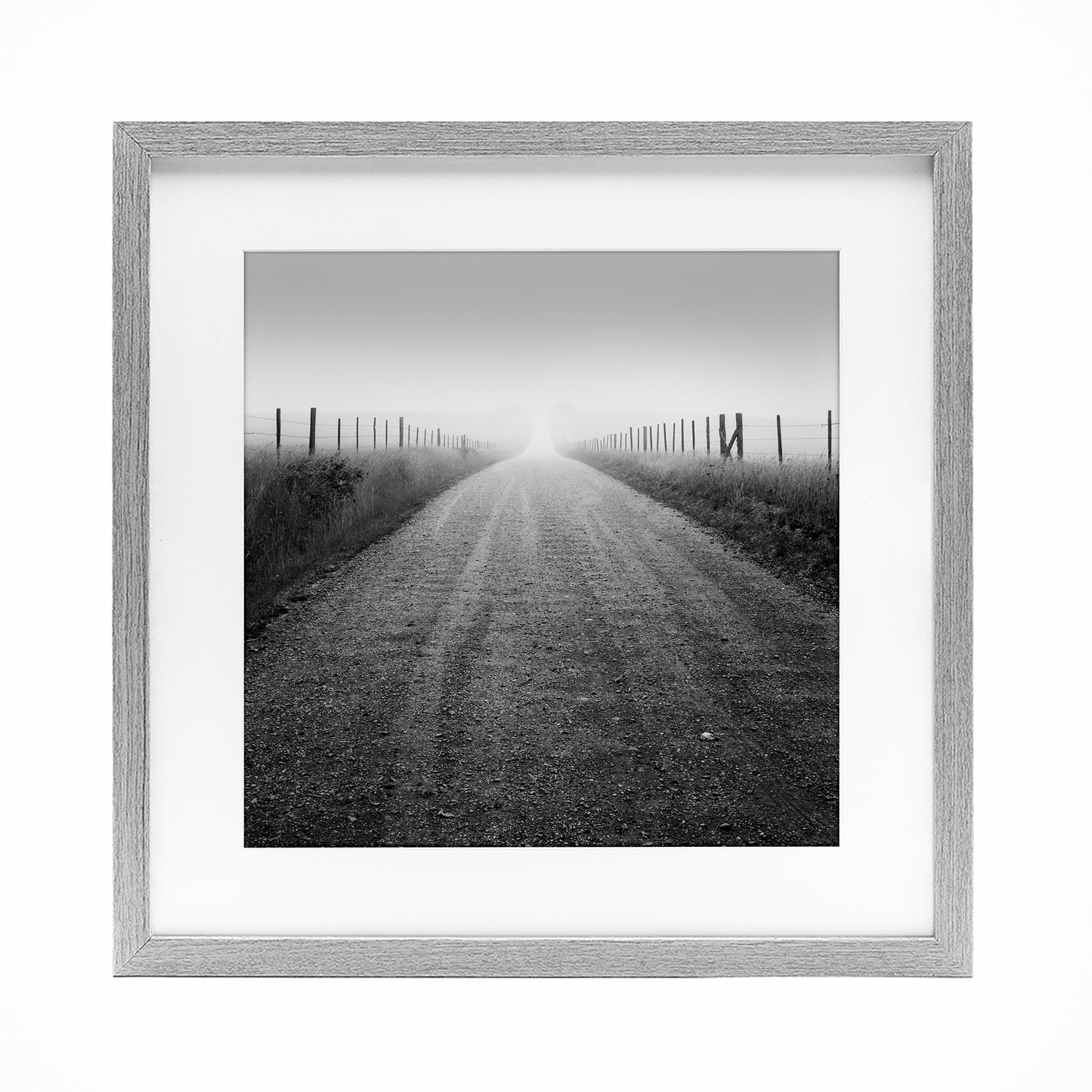 Stupell Industries Country Road in Morning Mist Gray Framed Print Under Glass, design by Chip Forelli