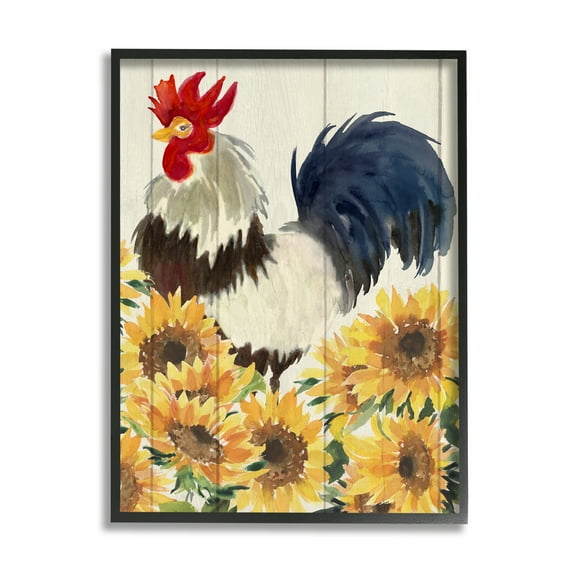 Stupell Industries Country Rooster & Sunflowers Animals & Insects Painting Black Framed Art Print Wall Art, 16 x 20