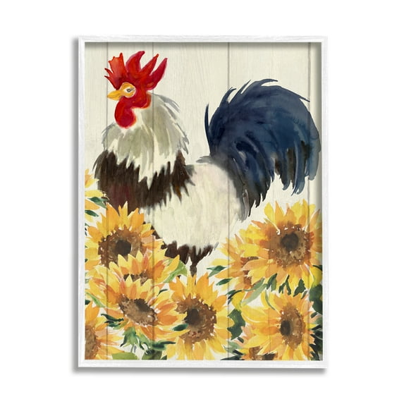 Stupell Industries Country Rooster & Sunflowers Animals & Insects Painting White Framed Art Print Wall Art, 16 x 20