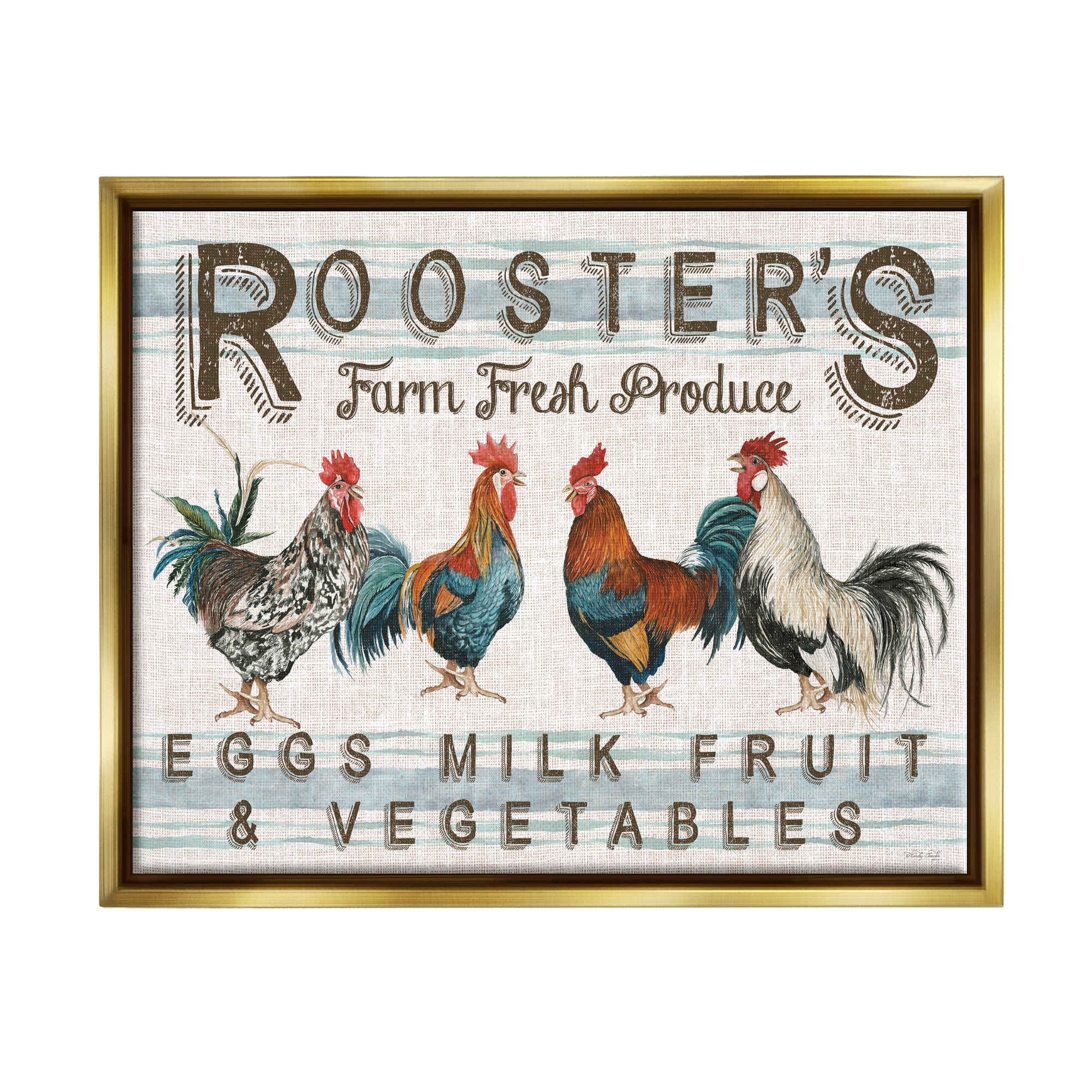 Stupell Industries Country Roosters Produce Botanical & Floral Painting Gold Floater Framed Art Print Wall Art, 31 x 25