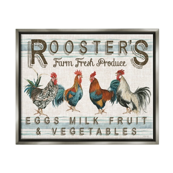 Stupell Industries Country Roosters Produce Botanical & Floral Painting Gray Floater Framed Art Print Wall Art, 21 x 17