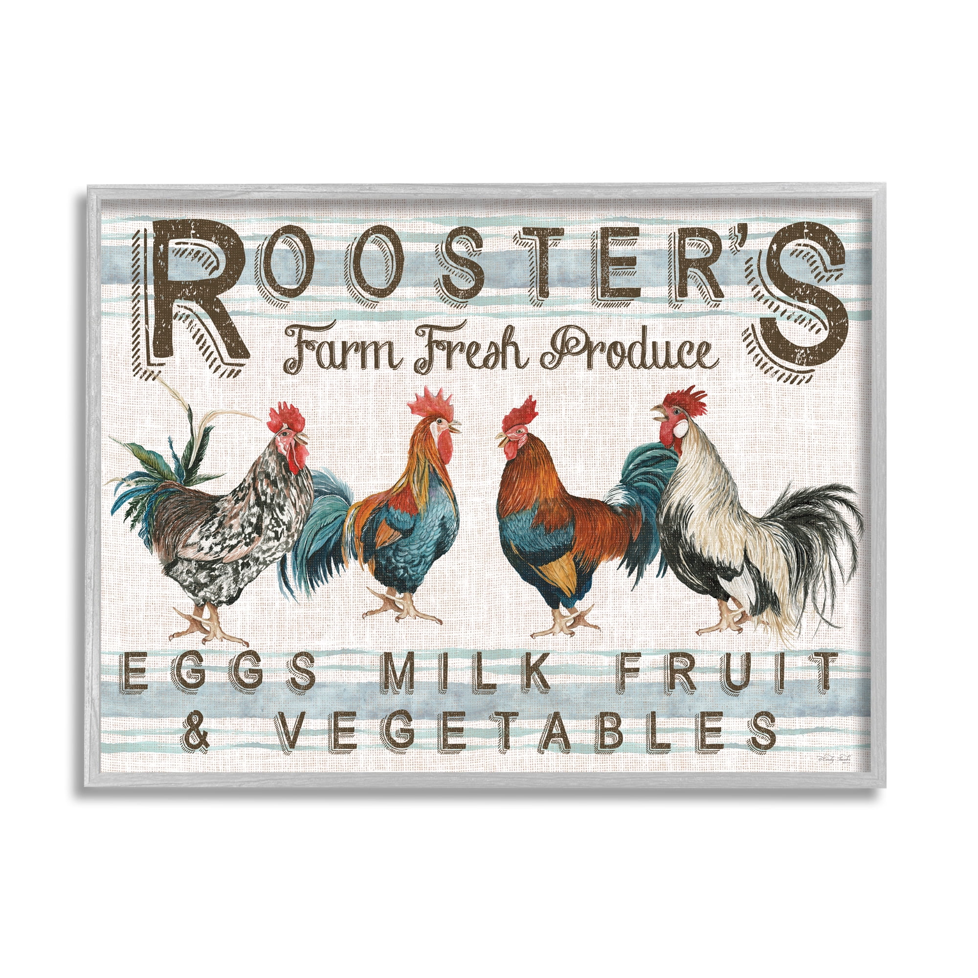Stupell Industries Country Roosters Produce Botanical & Floral Painting Gray Framed Art Print Wall Art, 20 x 16