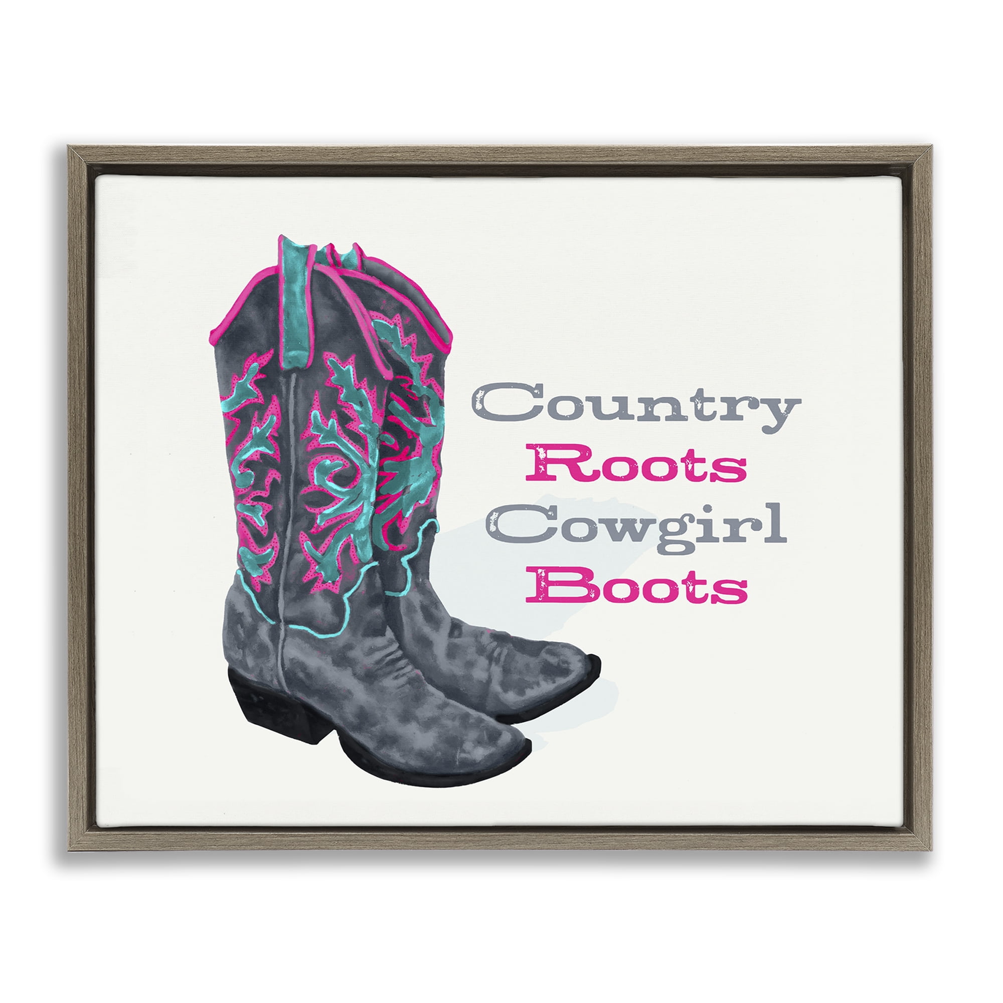 Stupell Industries Country Roots Phrase Typography Painting Brown Floater Framed Canvas Art Print Wall Art, 21 x 17